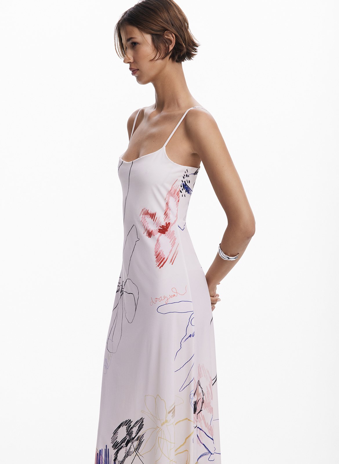 Robe midi à imprimé floral DESIGUAL Blanc