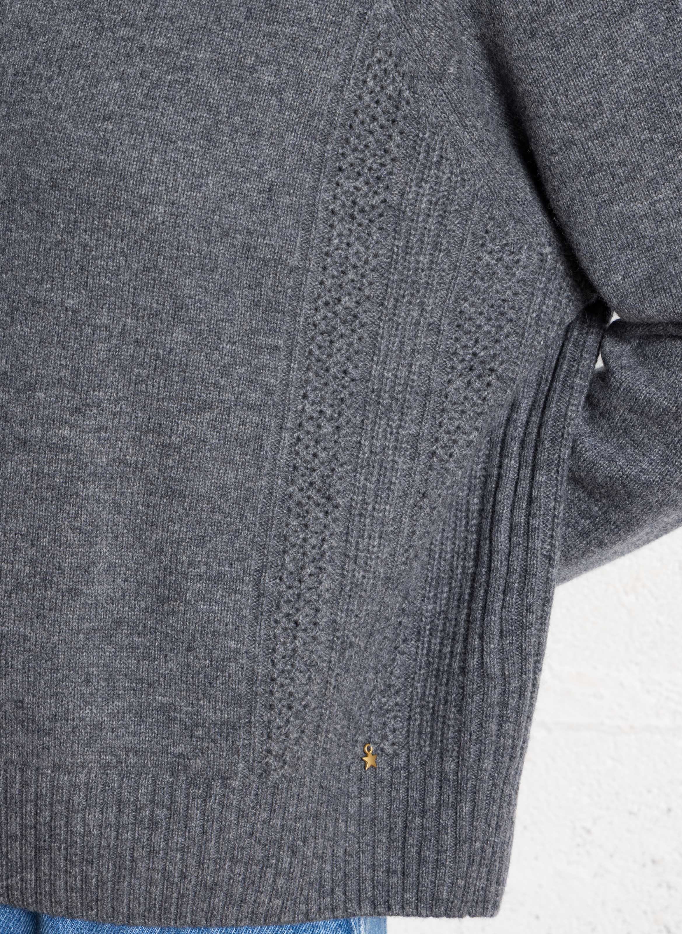 Boat-neck contrast-knit wool sweater  DES PETITS HAUTS Grey