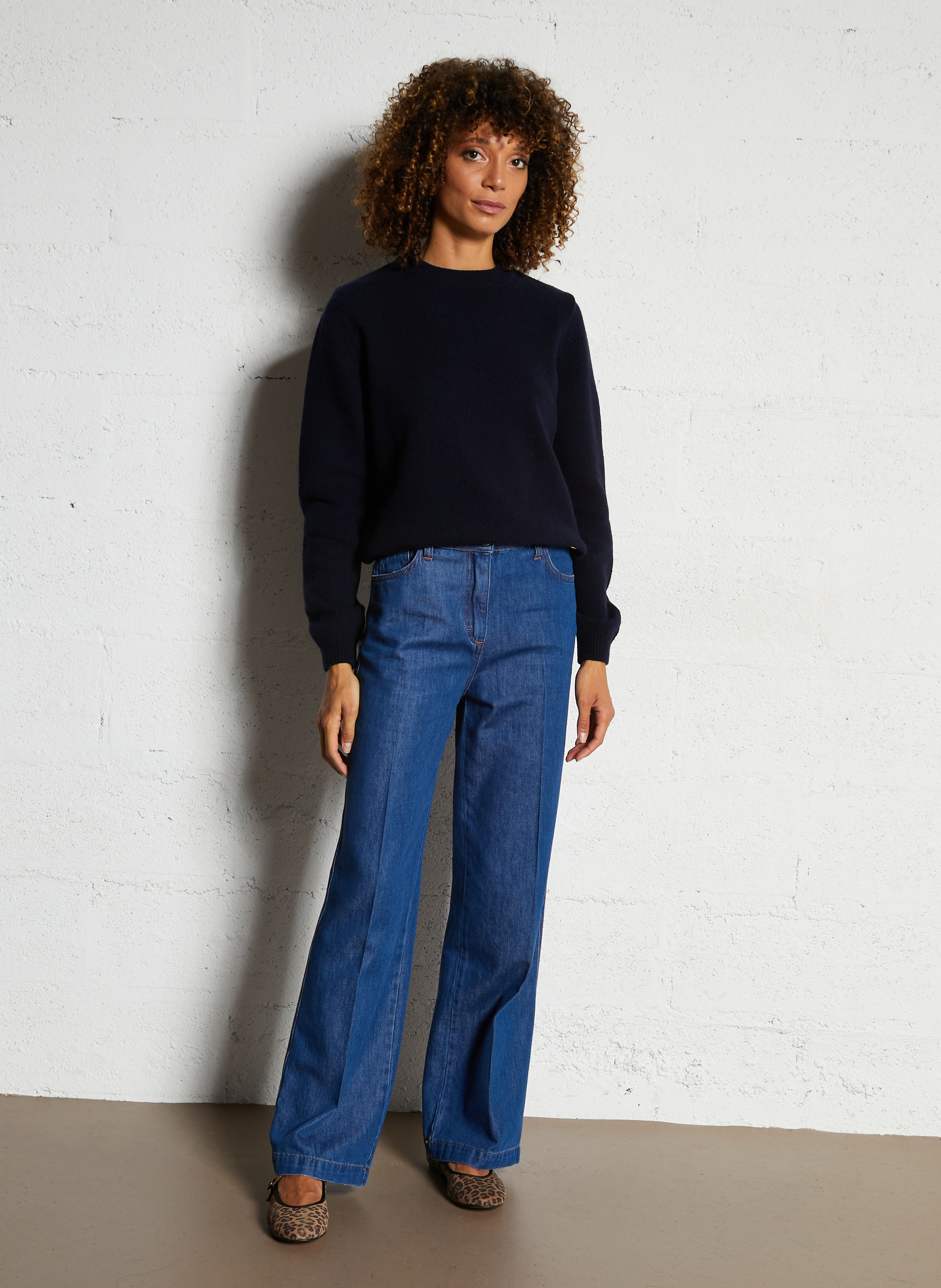 Cotton-blend wide-leg jeans PLEASE Blue