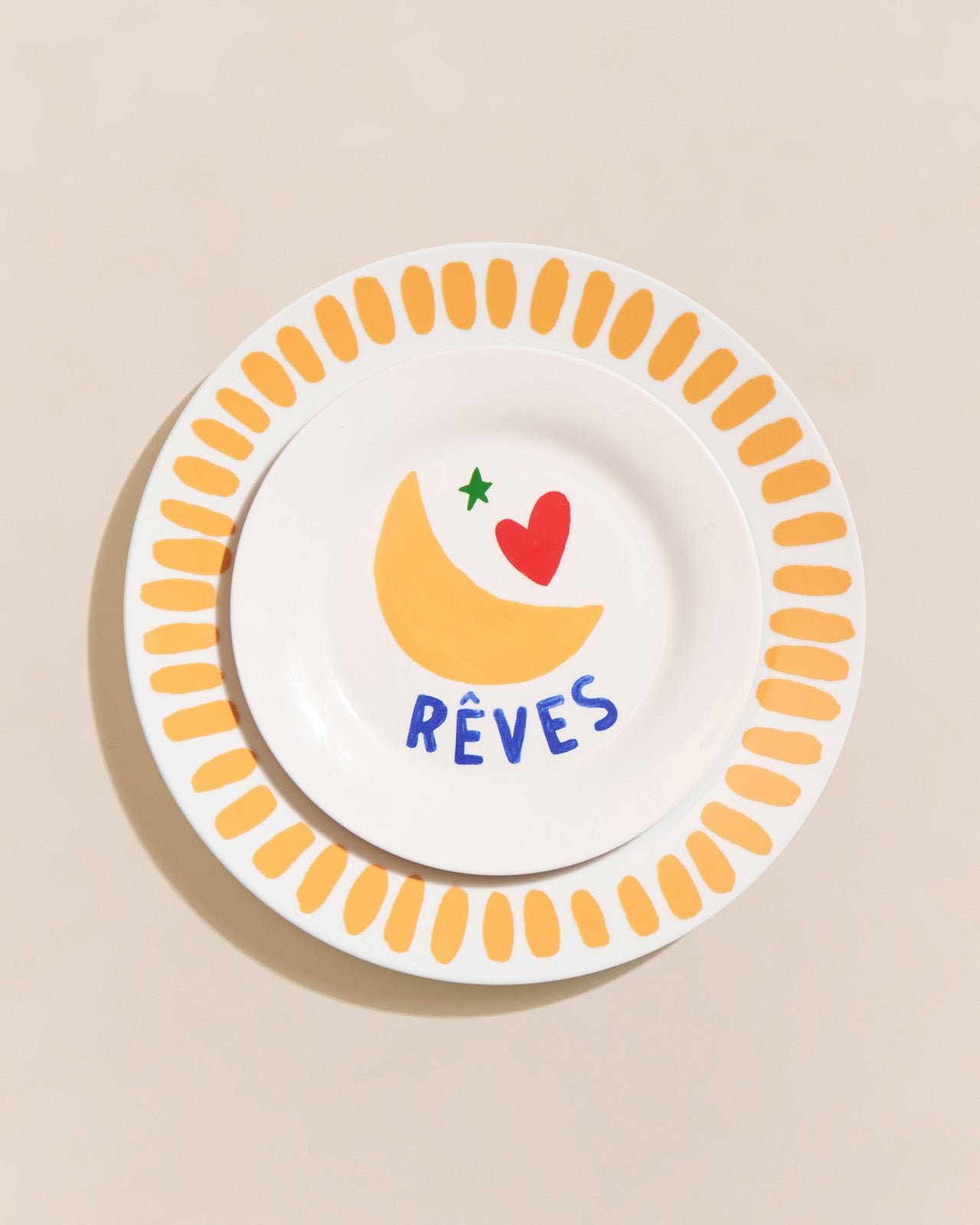 L'assiette coeur jaune en porcelaine EMOI EMOI Blanc