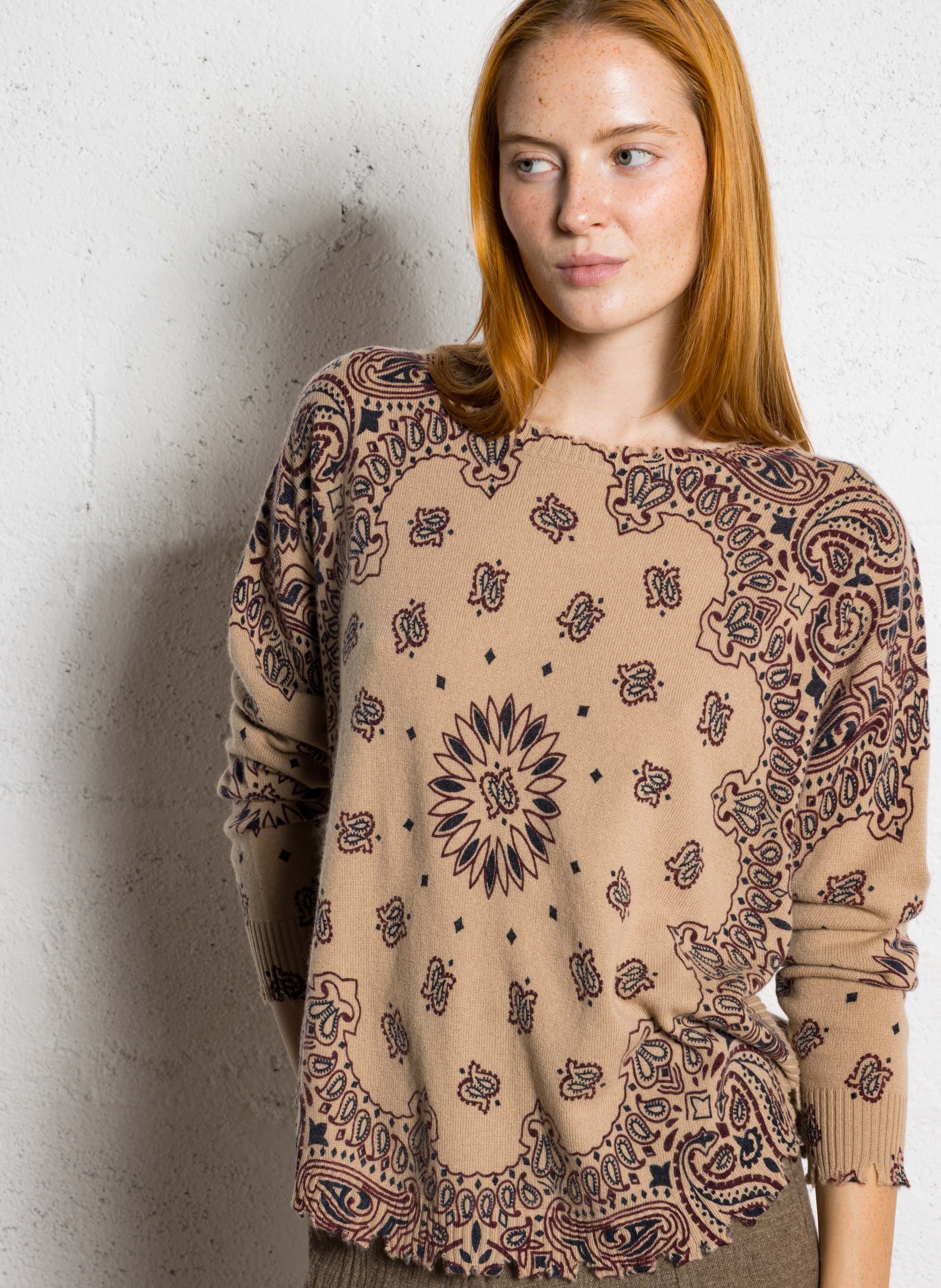 Pull droit à bords crantés en cachemire maillé KUJTEN Marron