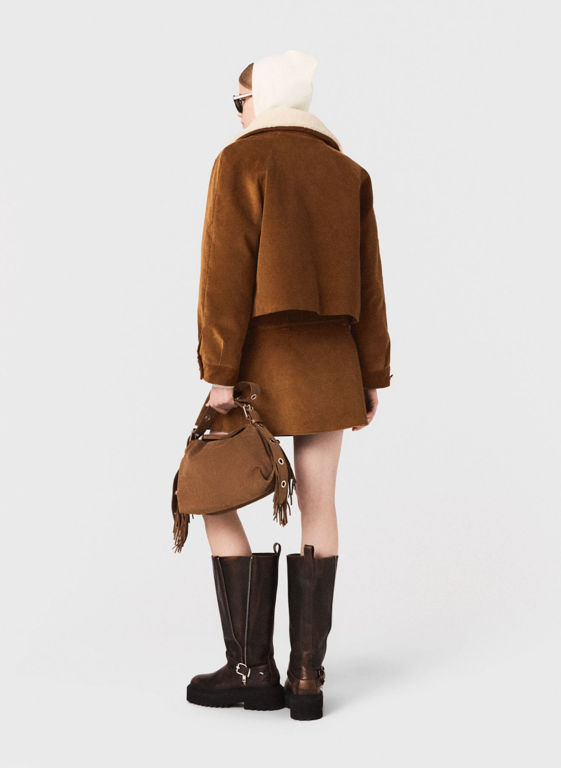 Veste courte droite zippée MAJE Marron