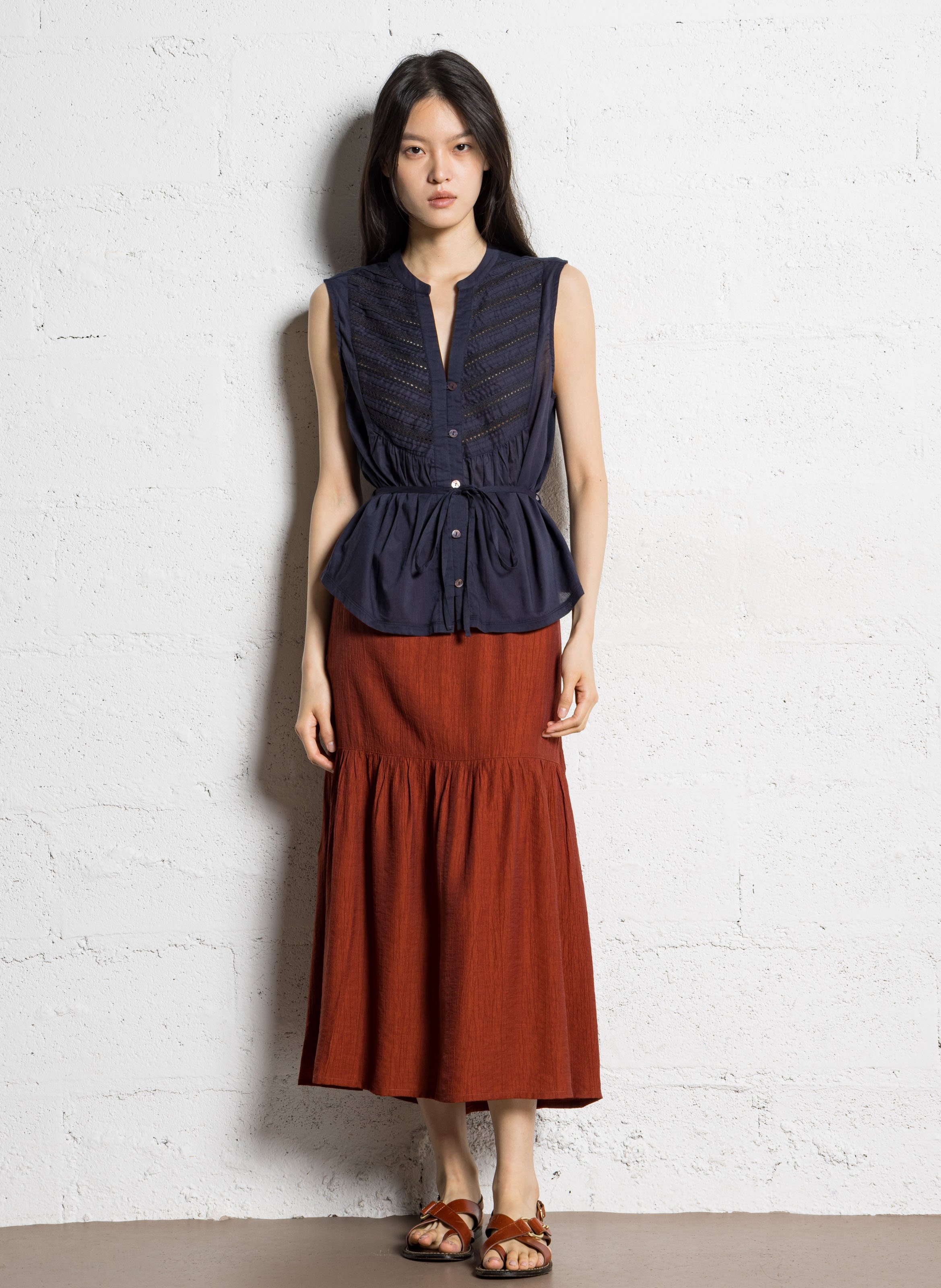 Top en coton col tunisien NICE THINGS Bleu