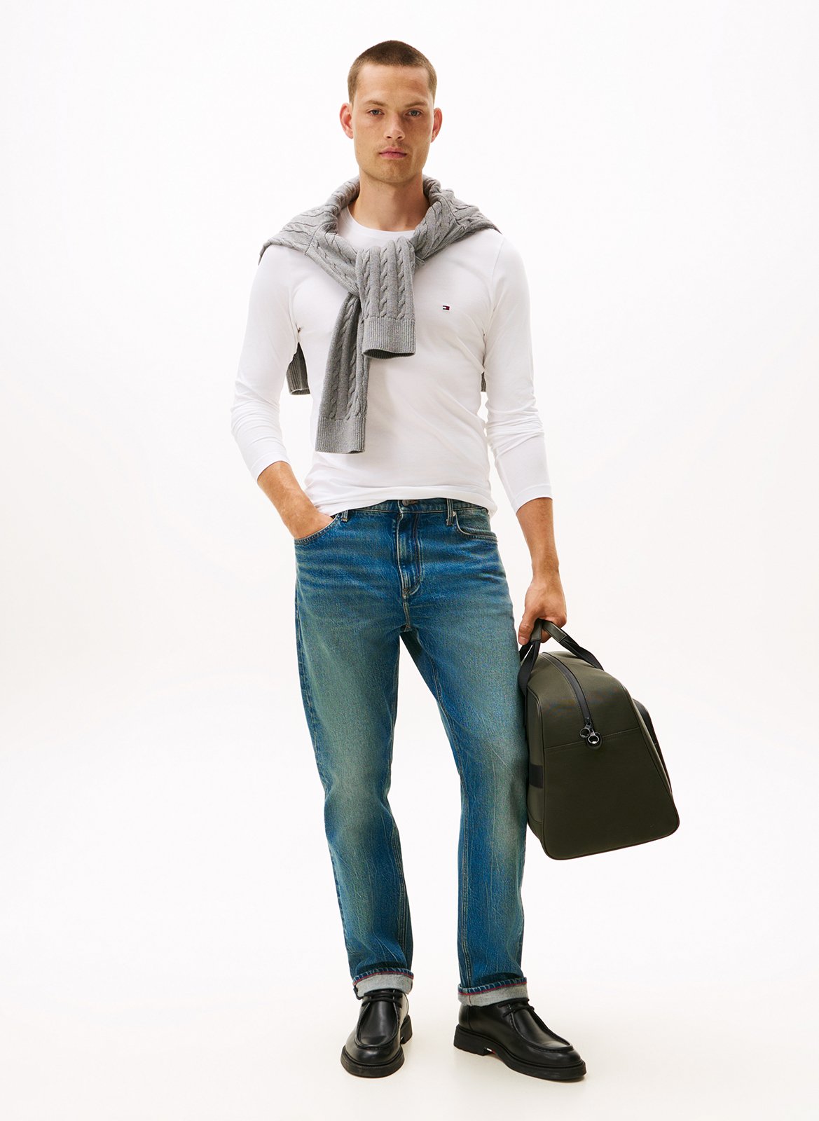 Regular-fit embroidered organic cotton T-shirt with round neck TOMMY HILFIGER White