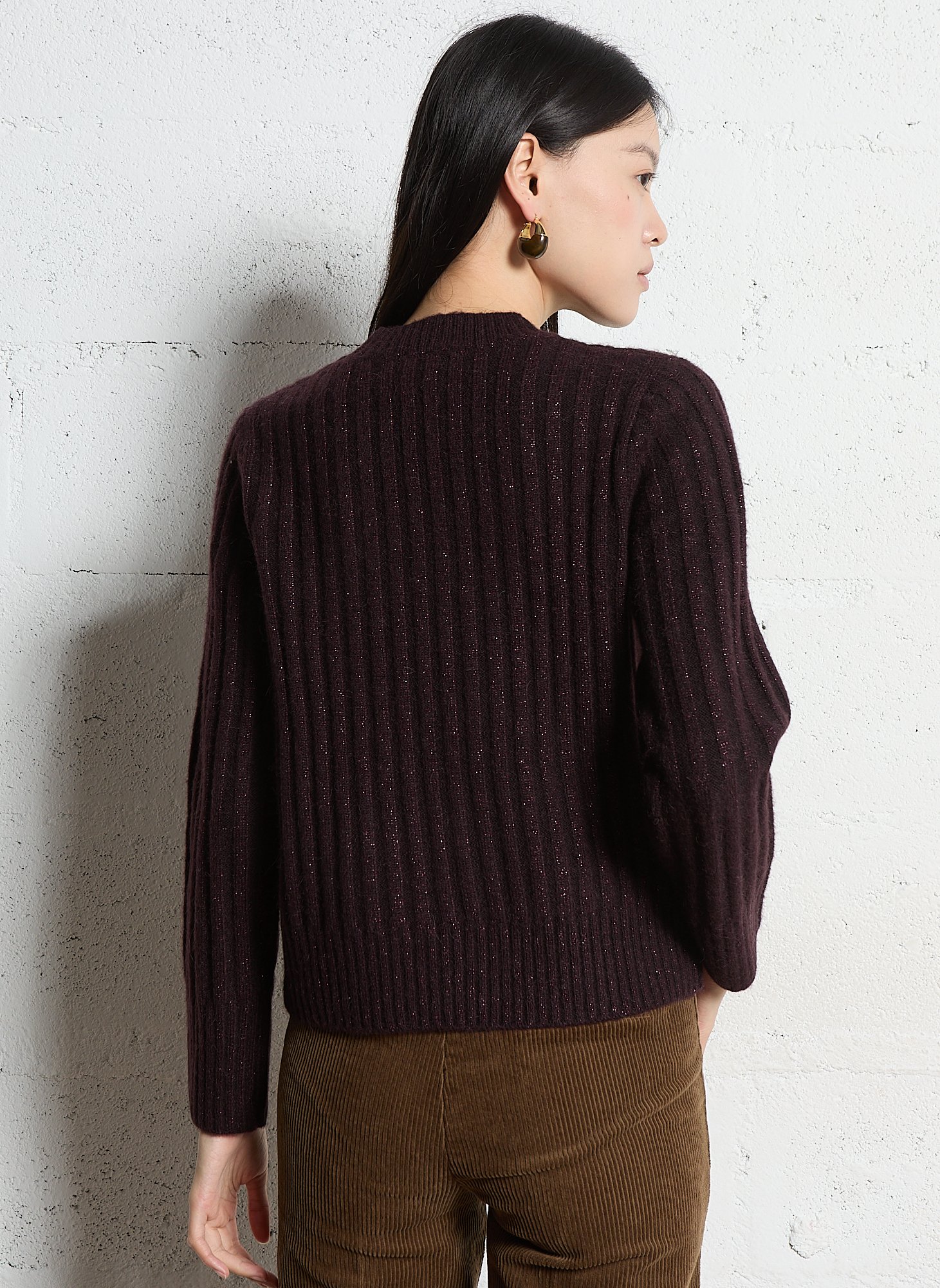 Pull droit col rond en maille métallisée Violet