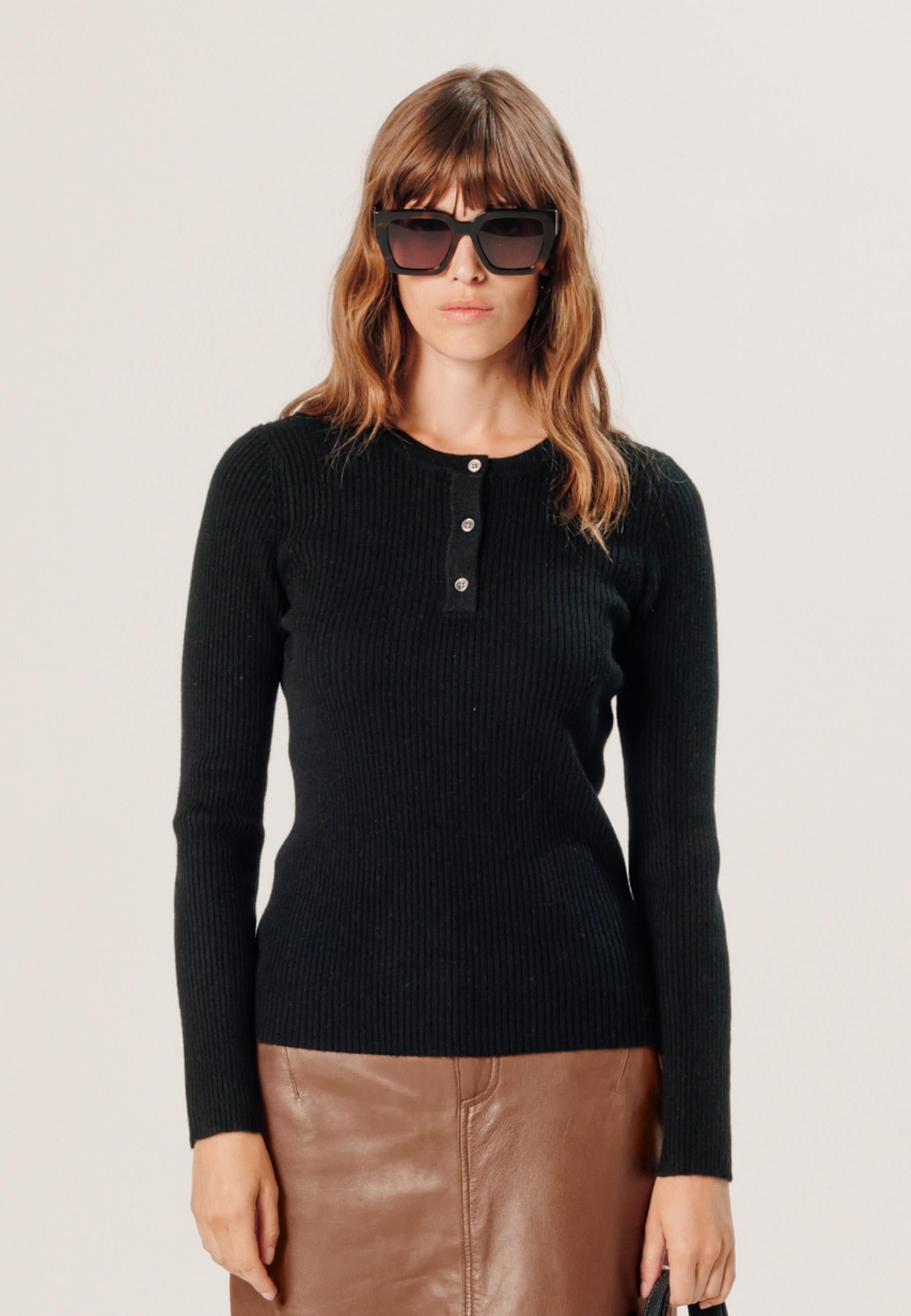 Cashmere Tunisian collar sweater RODIER Black