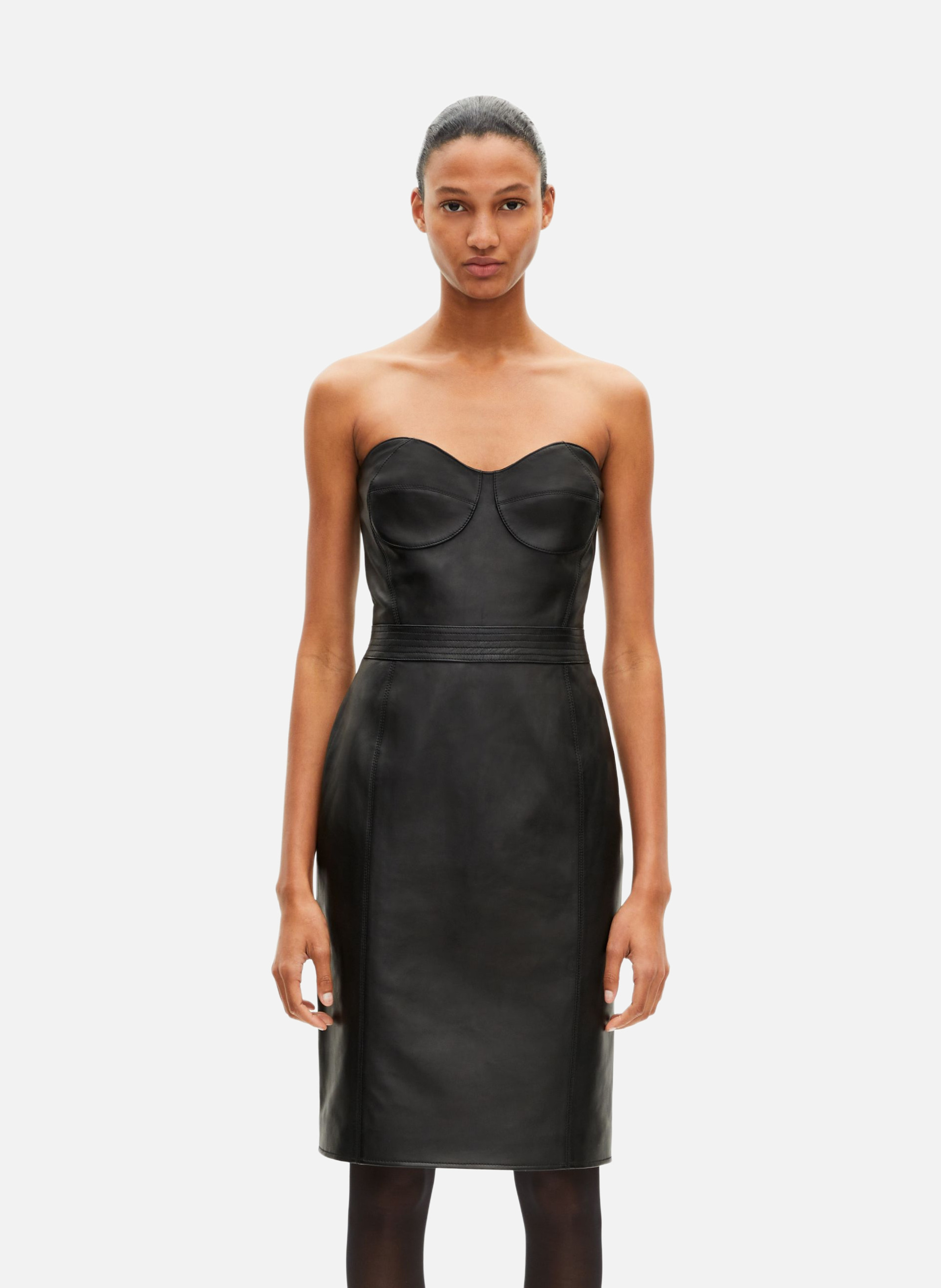 Short strapless leather dress THE KOOPLES Black