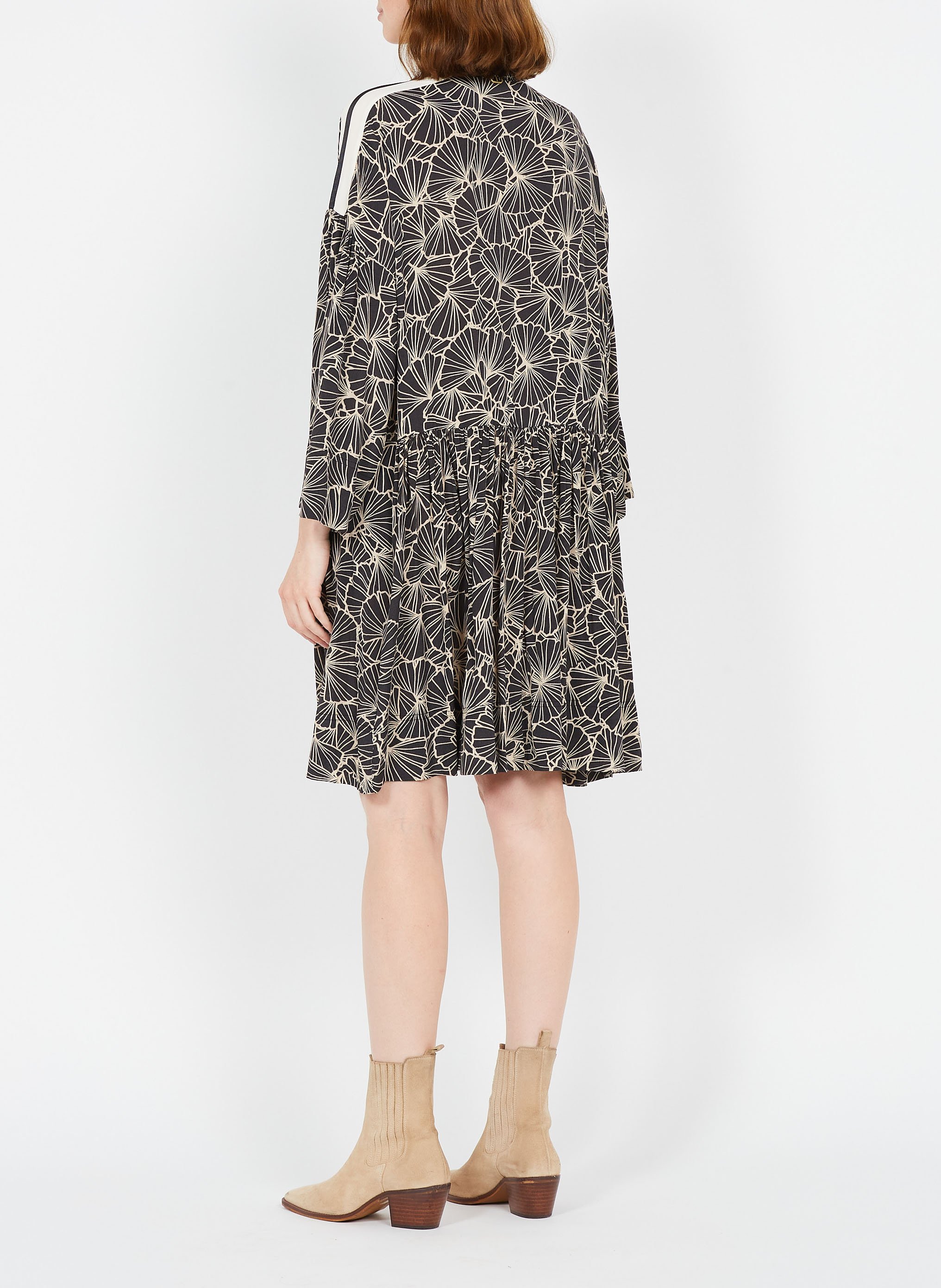 Short printed ruffled dress TWINSET Brown