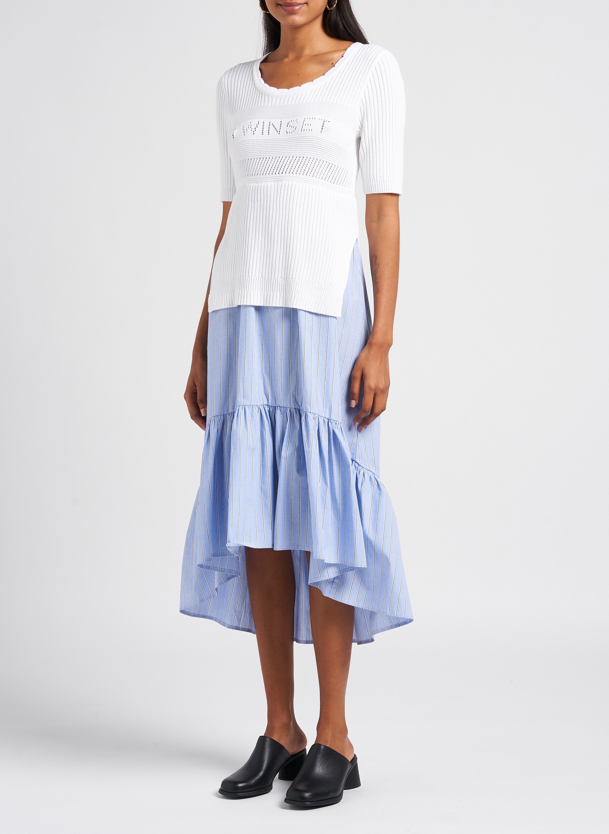 Cotton-blend midi dress TWINSET White