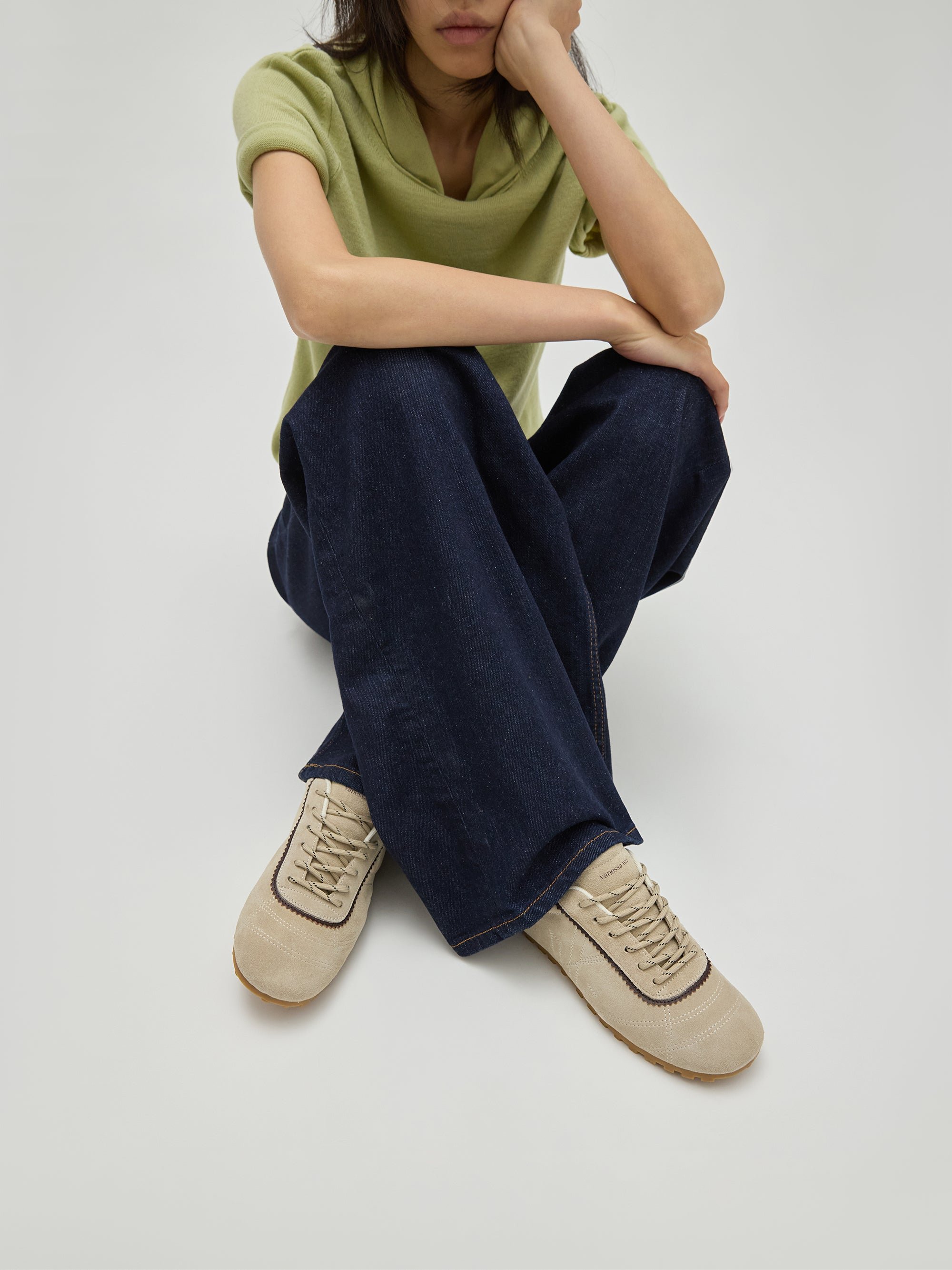 Sneakers with monogram sewn on a thin grooved sole VANESSA WU Beige