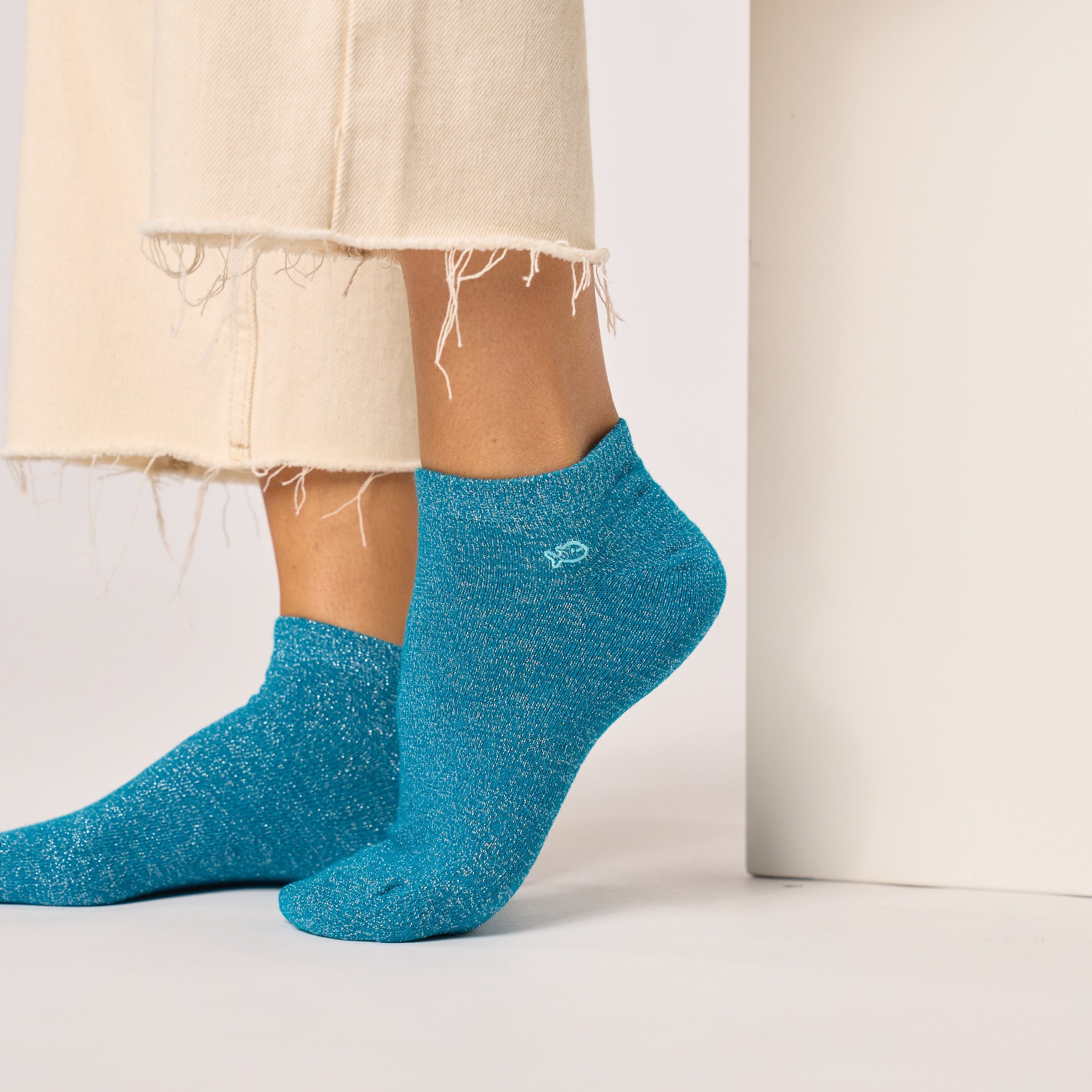 Glittery combed cotton ankle socks Blue