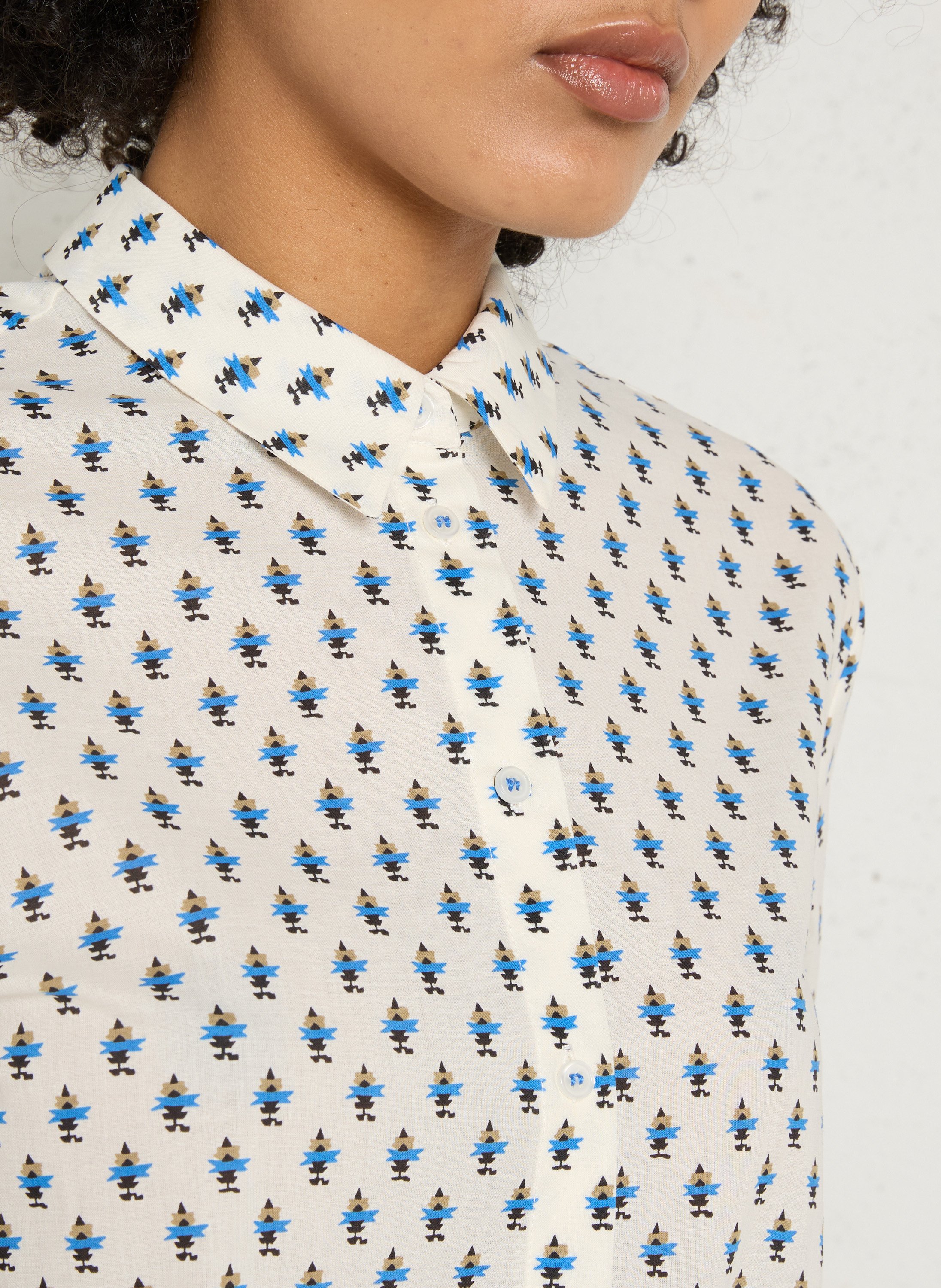 Straight printed cotton shirt with classic collar MAISON 123 White