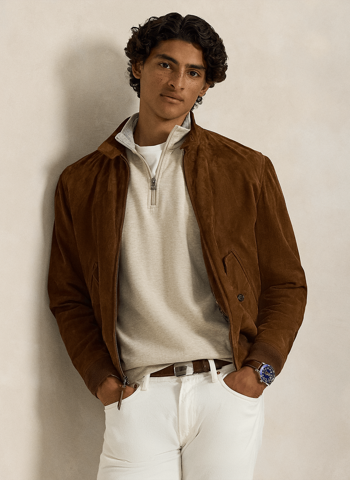 Pullover aus Baumwoll-Mix mit Reißverschluss-Kragen POLO RALPH LAUREN Beige