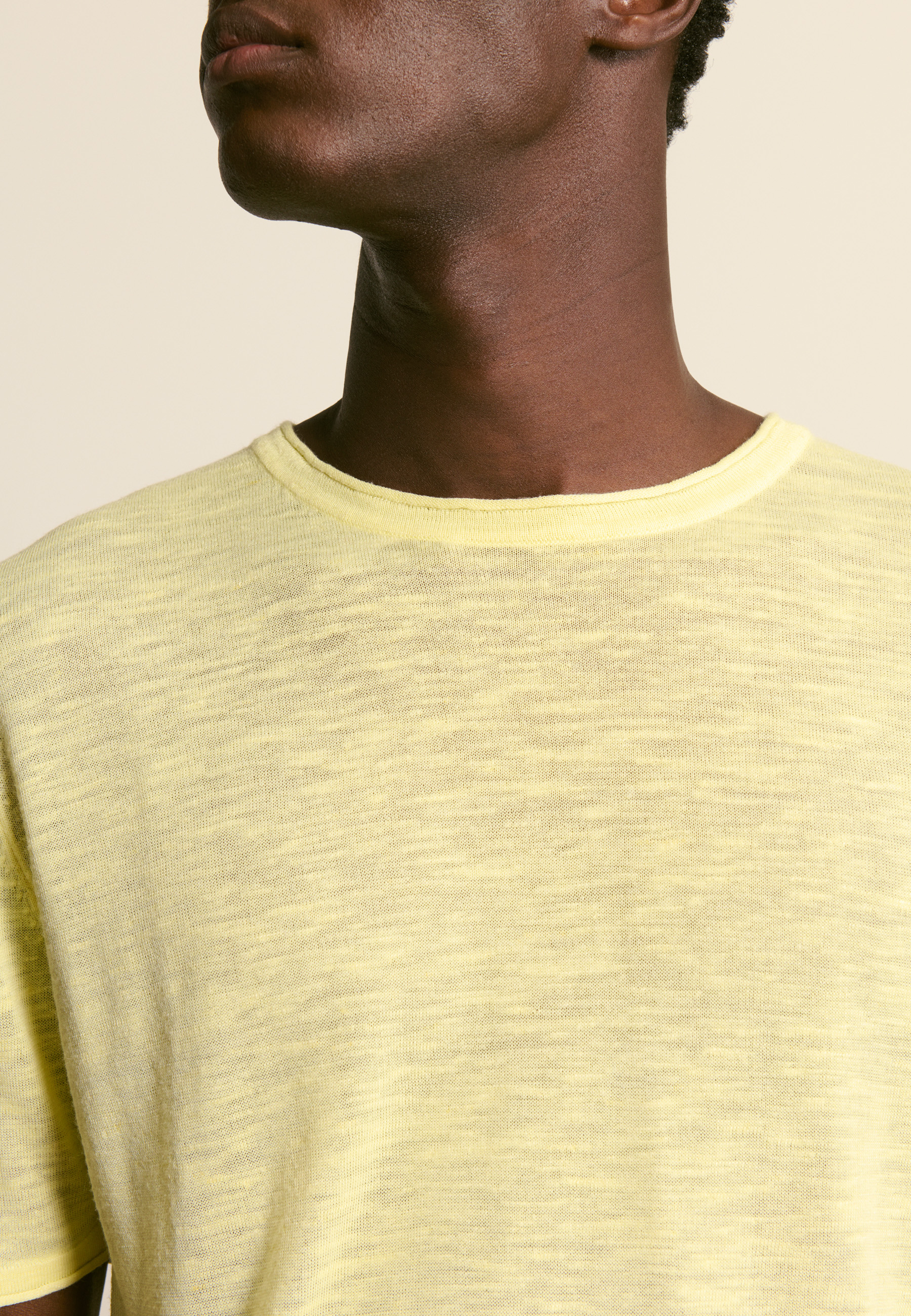 T-shirt col rond en lin flammé MAISON MONTAGUT Jaune