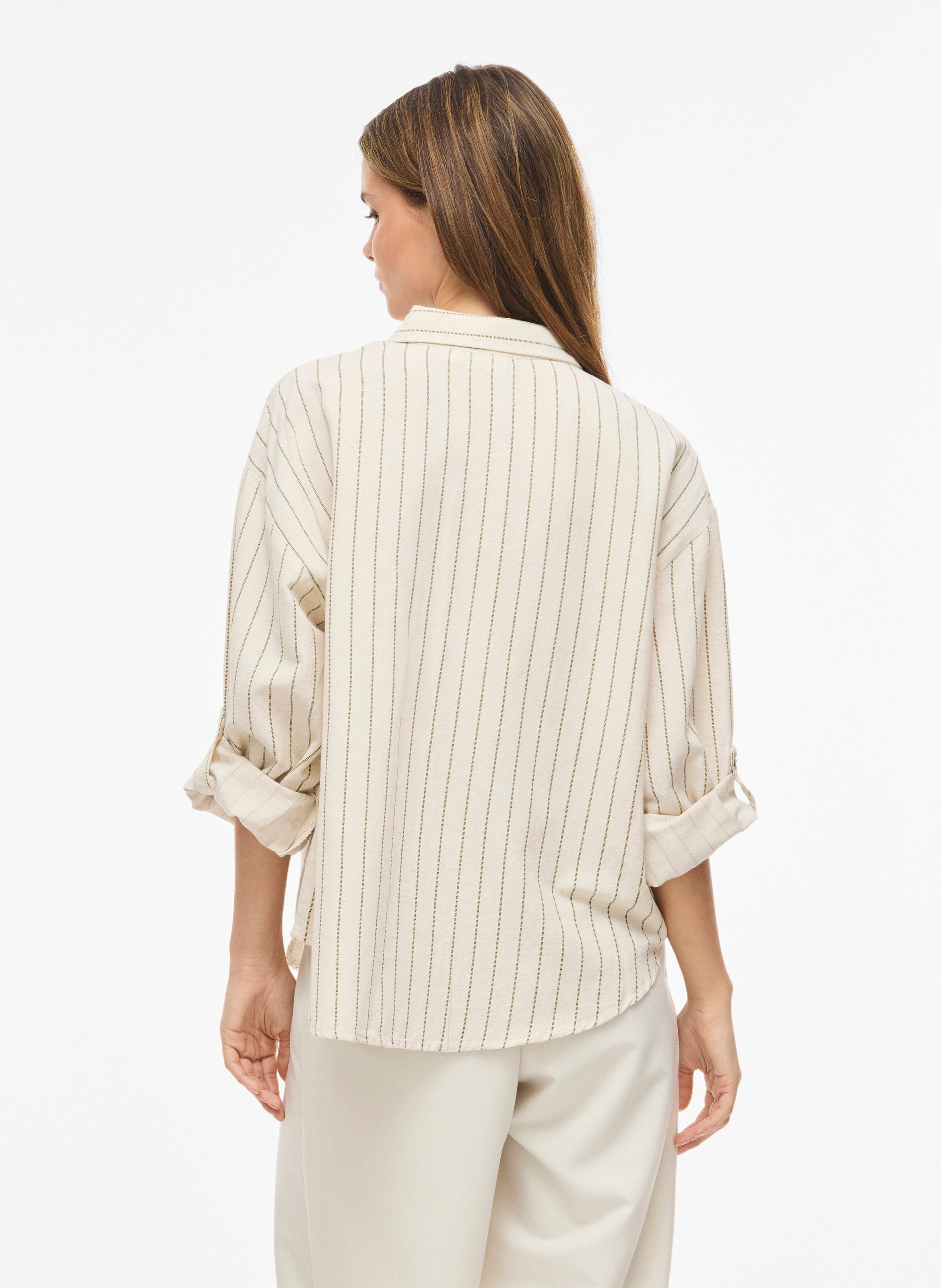 Gestreifte Oversize-Bluse mit klassischem Kragen VILA Beige