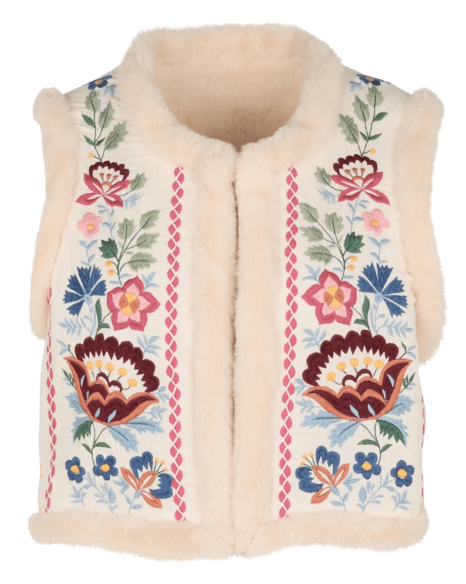 veste droite col rond en coton bio brodé LOUISE MISHA Beige