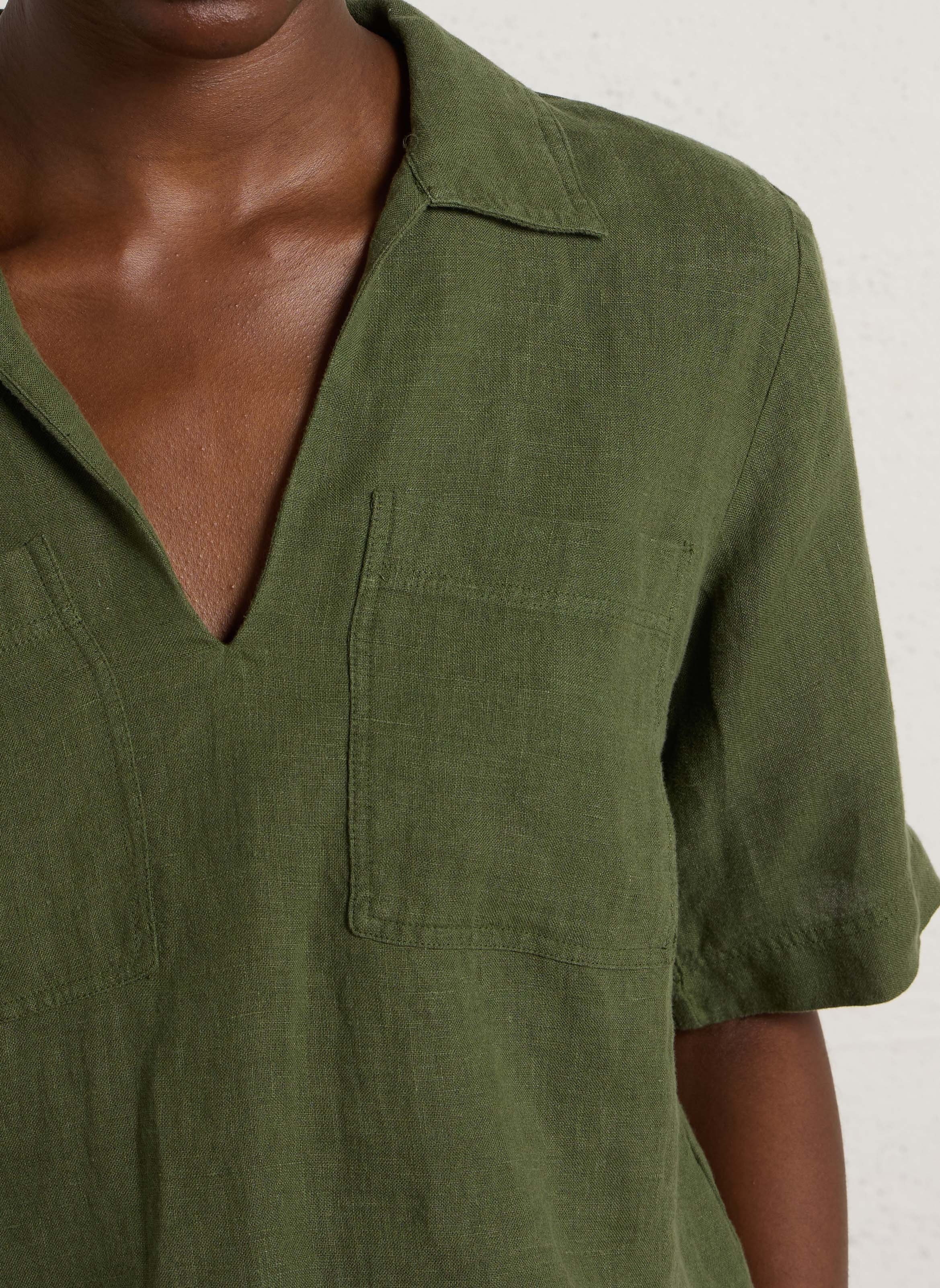 Blusa cuello camisa de lino MAISON 123 Caqui