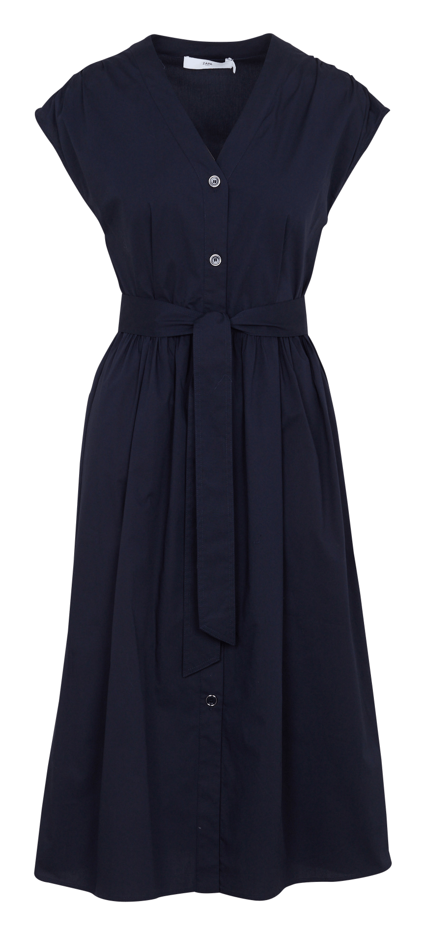 Vestido largo de mezcla de algodón con cuello de pico ZAPA Azul