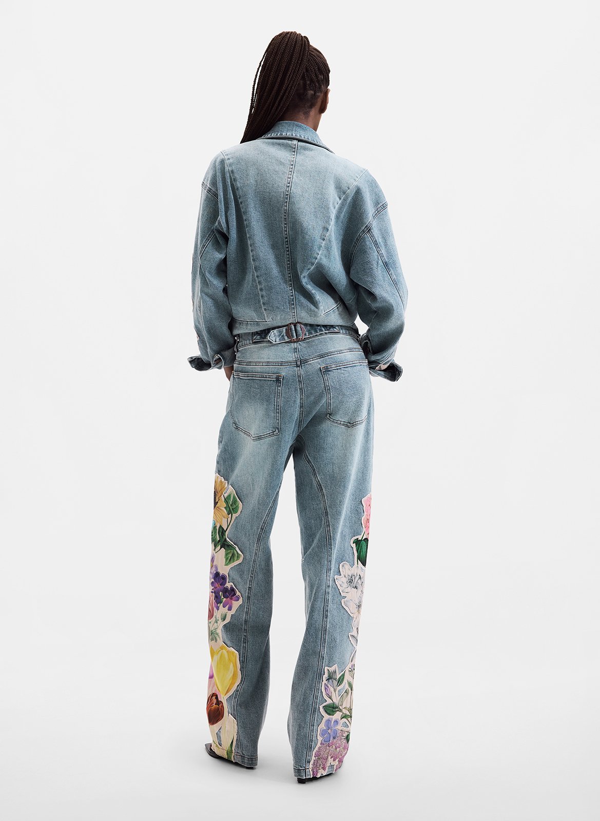 Wijde broek van gemengd katoen met borduursel DESIGUAL Blauw