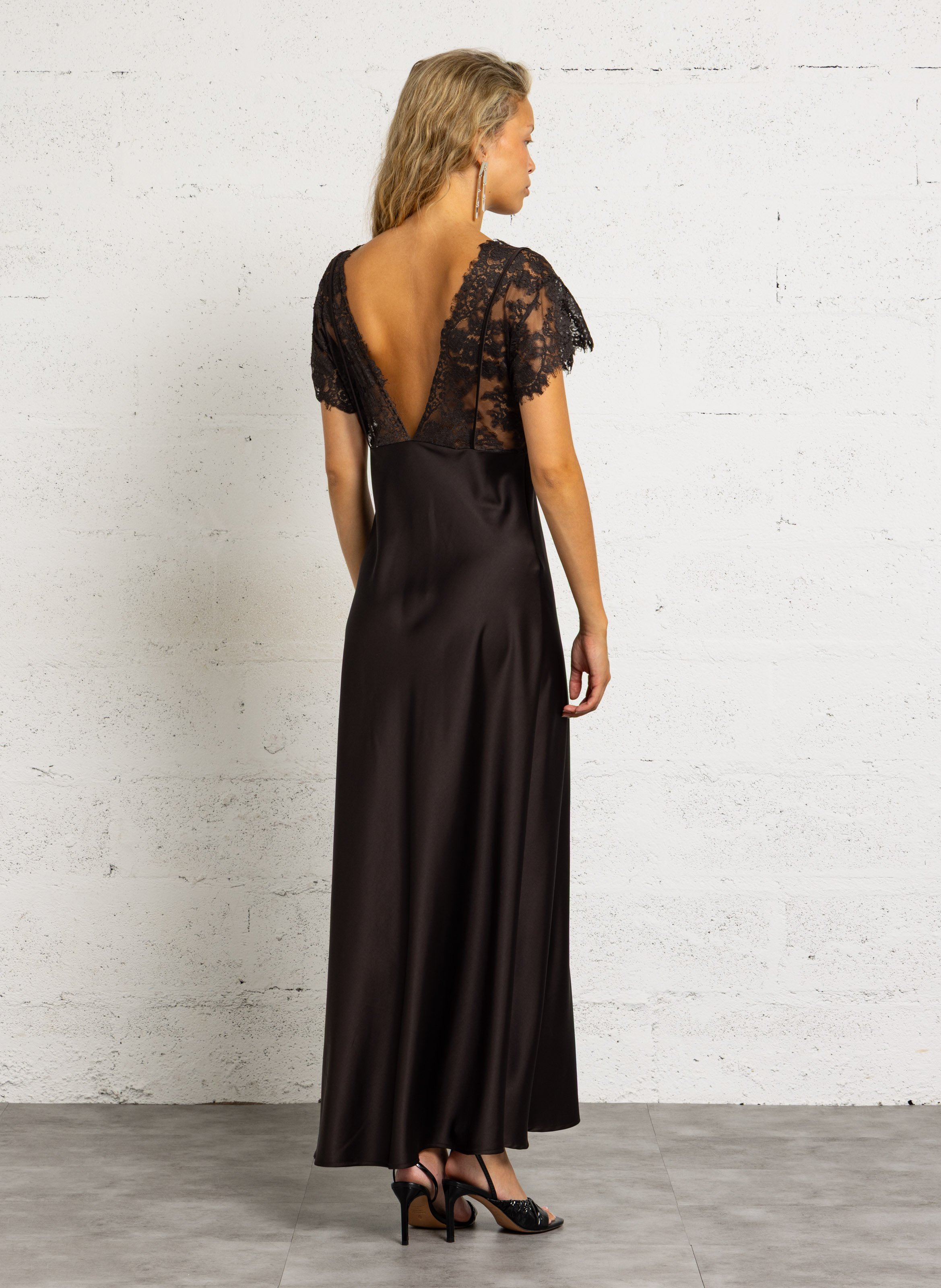 Long satin lace dress IMPERIAL Brown