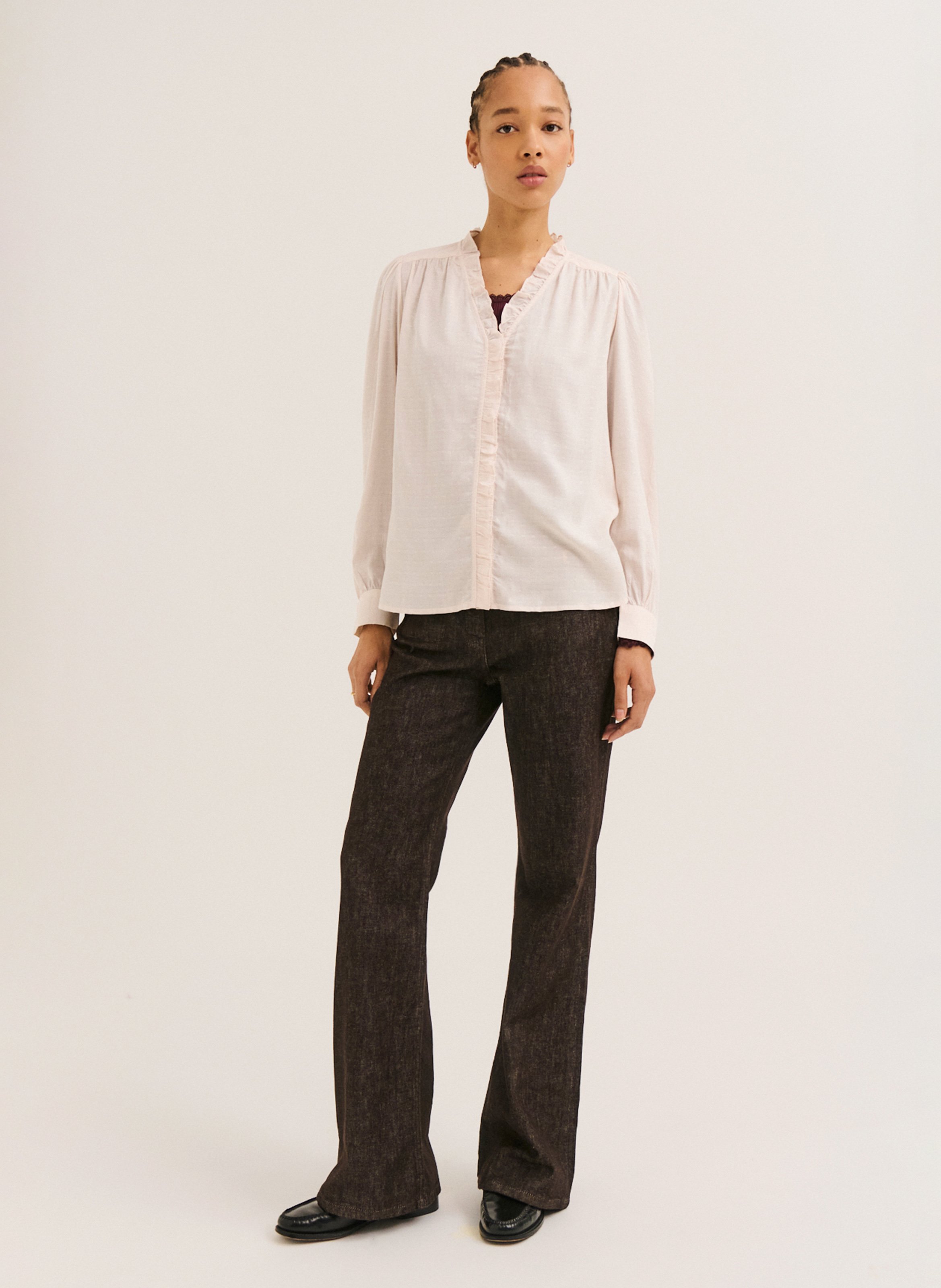 Chemise droite col V PABLO Rouge