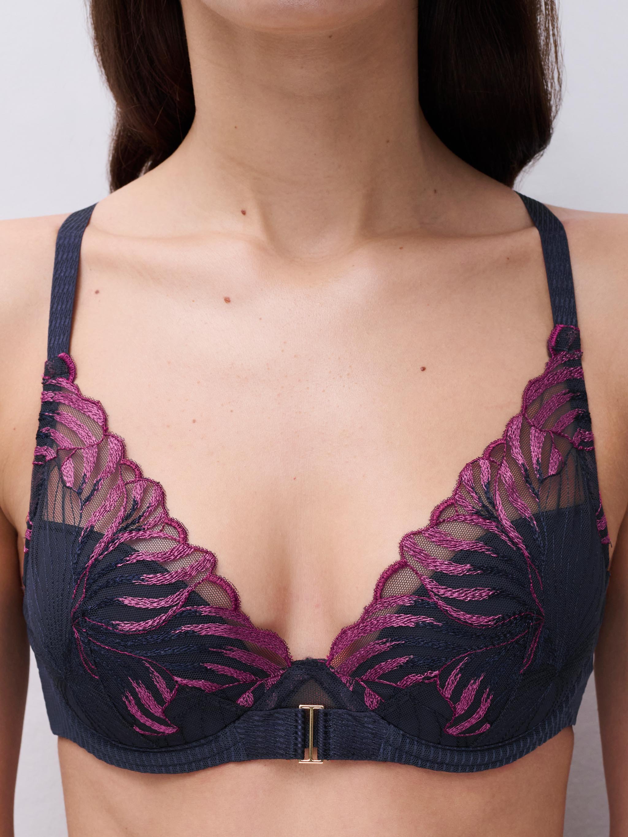 Plunging padded bra with embroidery | Grey CHANTELLE Women