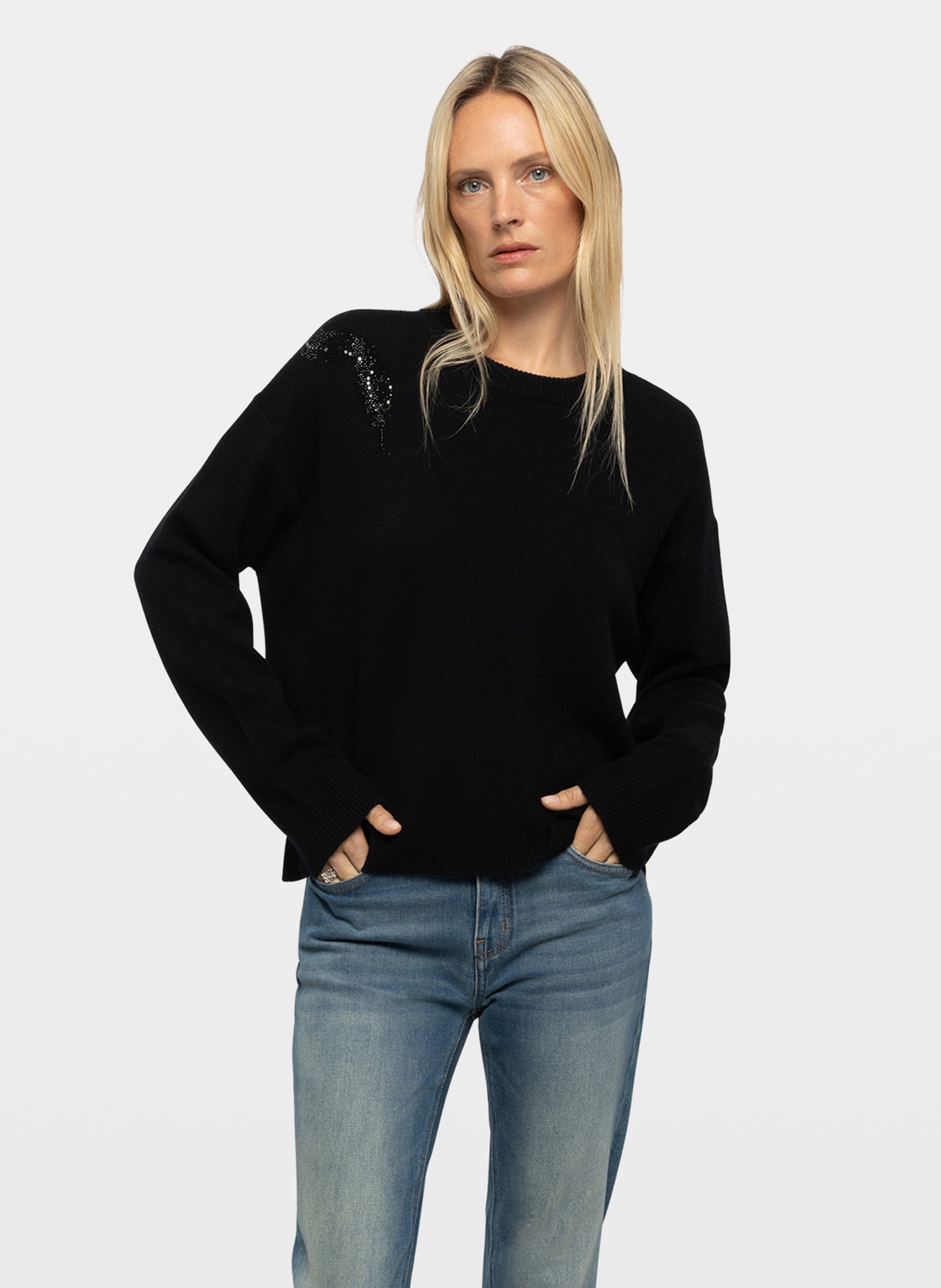 Pull droit à strass en laine et cachemire ZADIG&VOLTAIRE Black