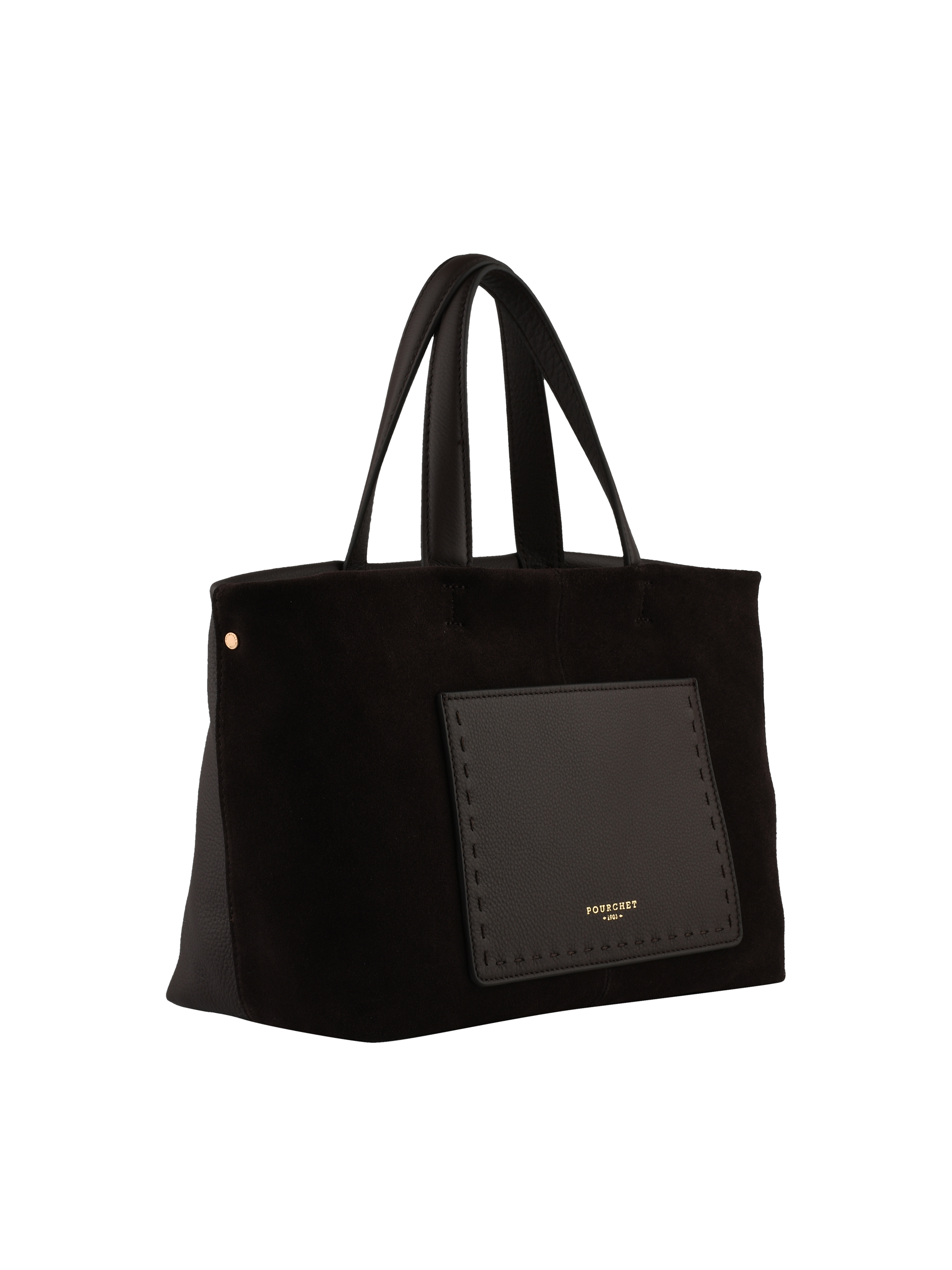 Cowhide suede-style tote bag POURCHET Brown