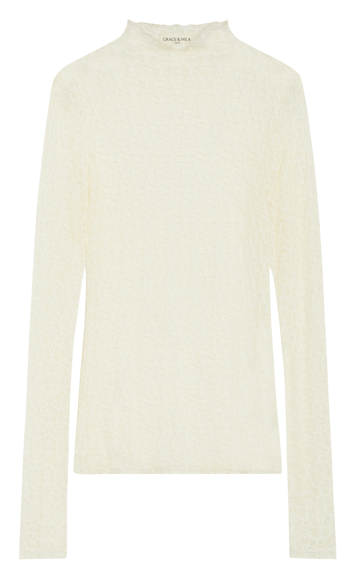 T-shirt manches longues cintré en dentelle GRACE ET MILA Blanc
