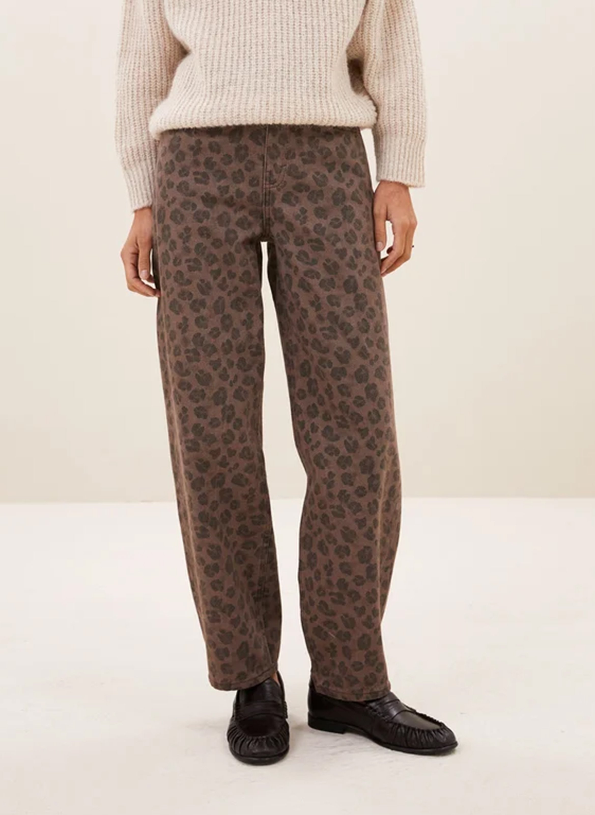 Straight-leg animal print organic cotton trousers BY BAR Brown