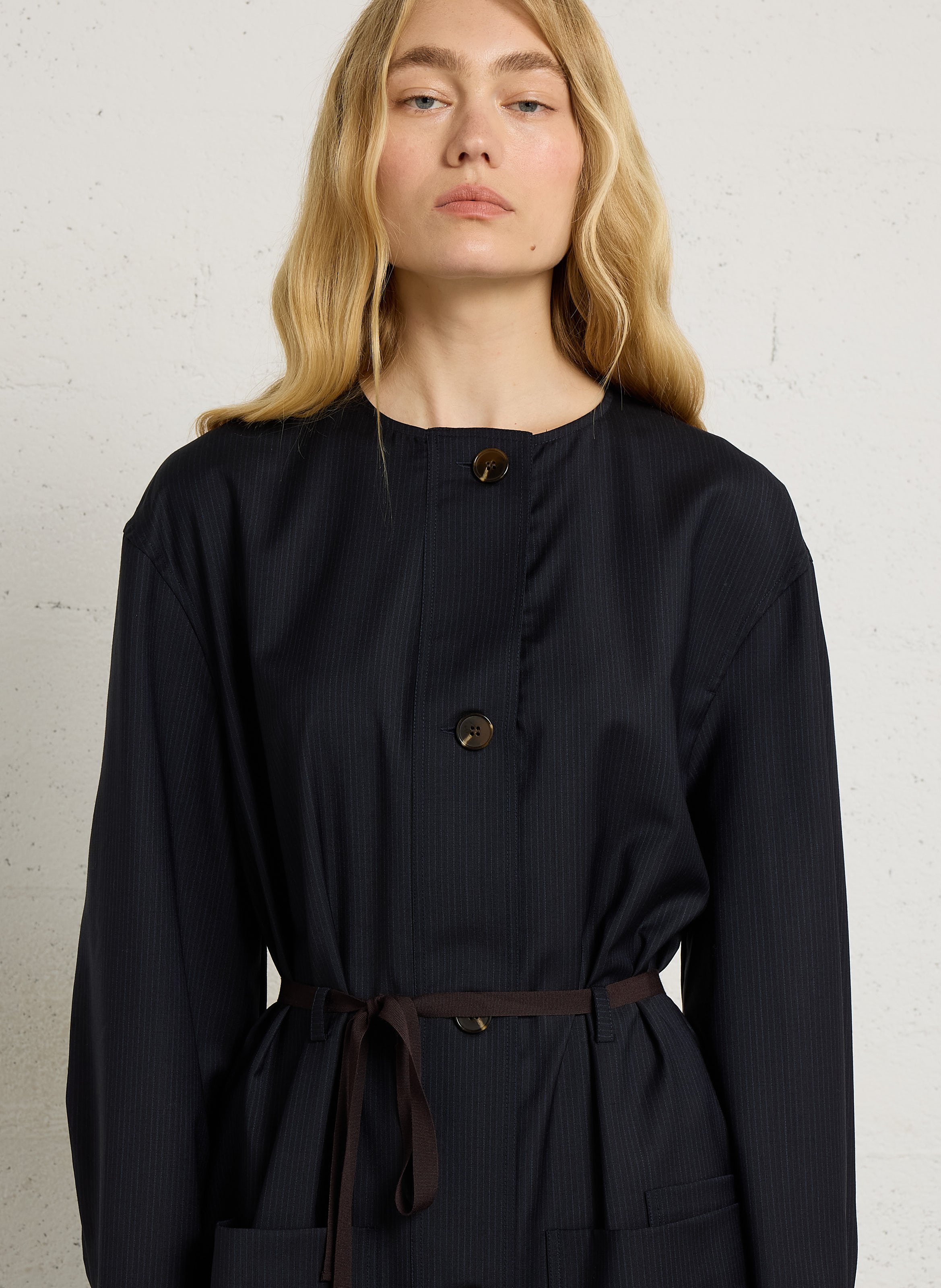 Robe midi col rond en laine SOEUR Bleu