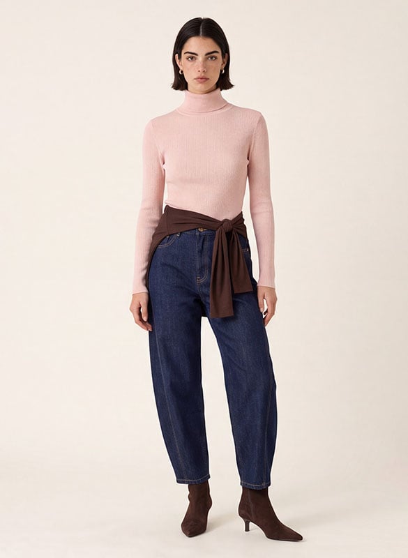 Close-fit wool polo neck sweater | Pink KOOKAI Women