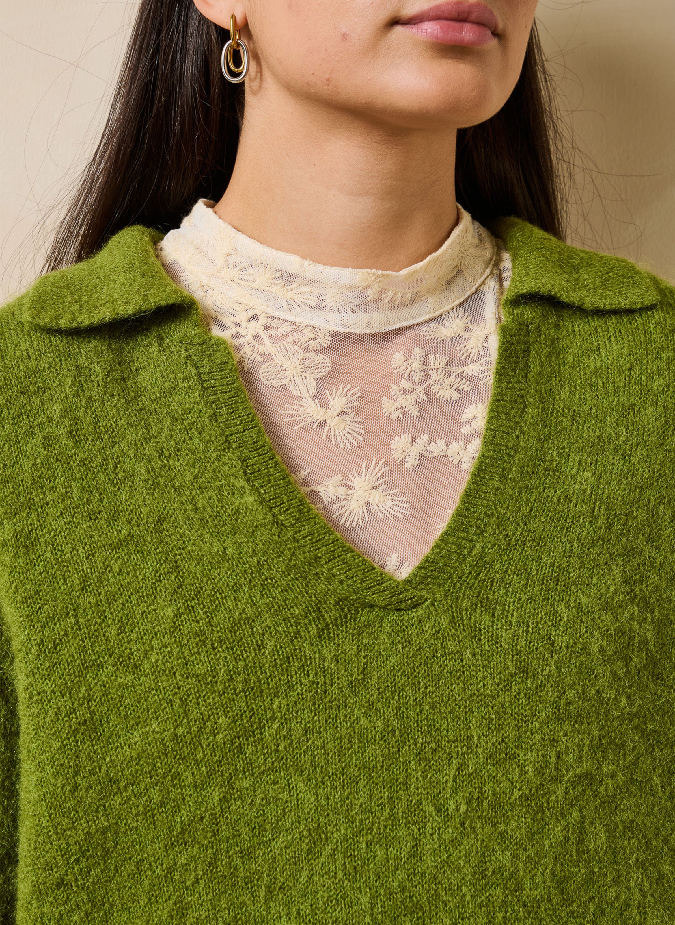  Pull en maille col polo LA FEE MARABOUTEE Vert