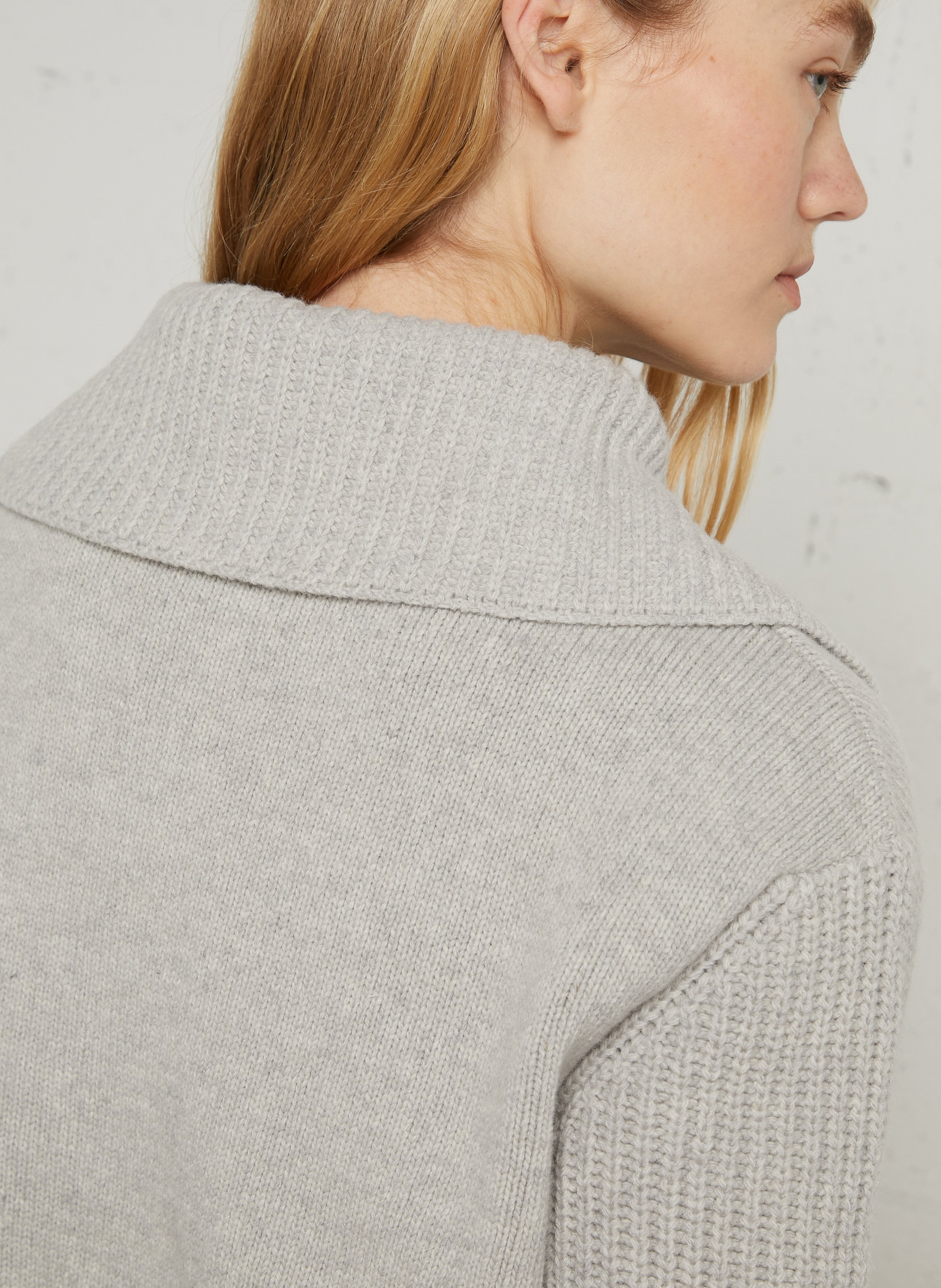 Solid colored wool trucker collar sweater THINKING MU Silver