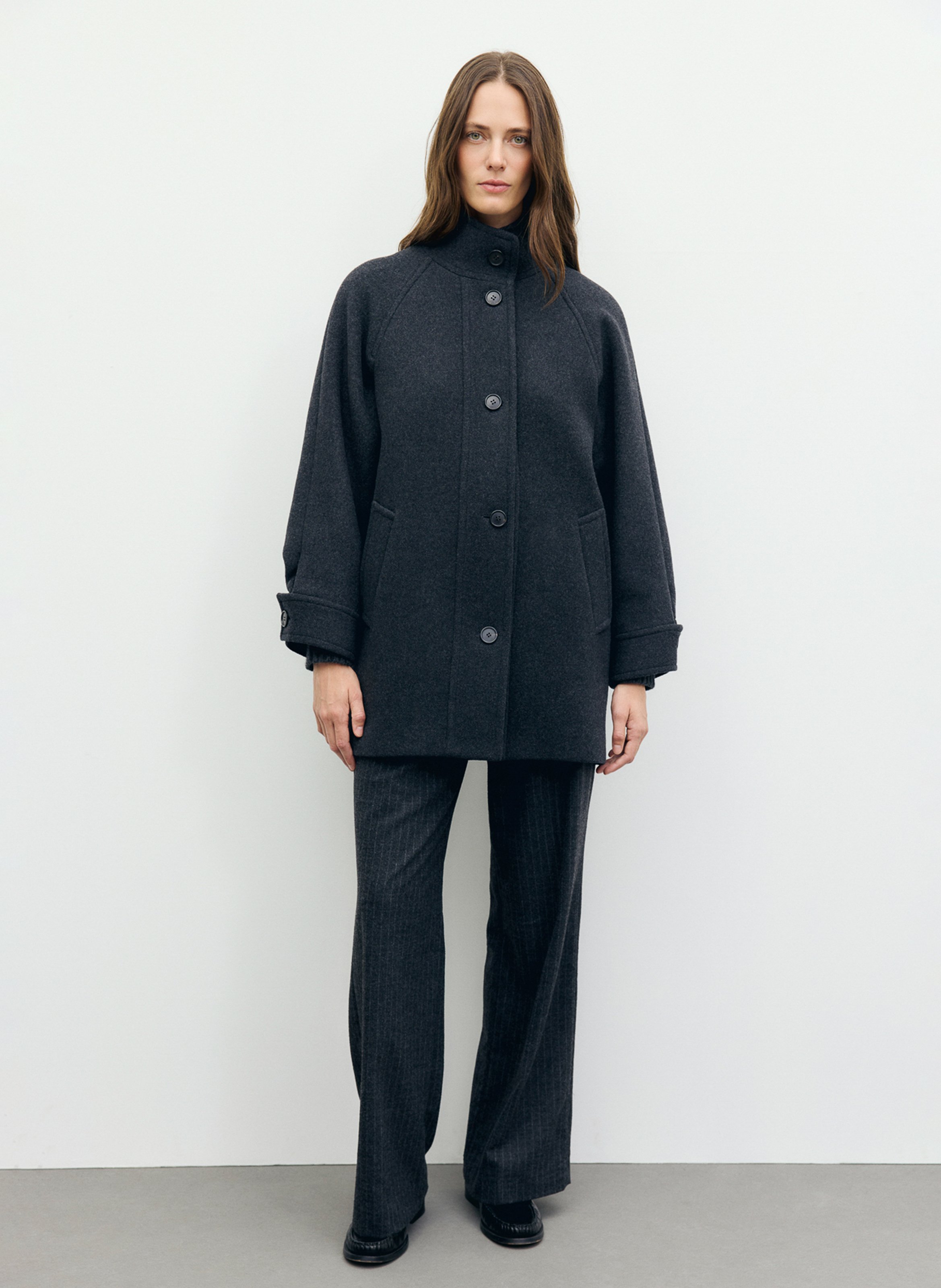 Straight wool-blend coat with high collar GERARD DAREL Grey