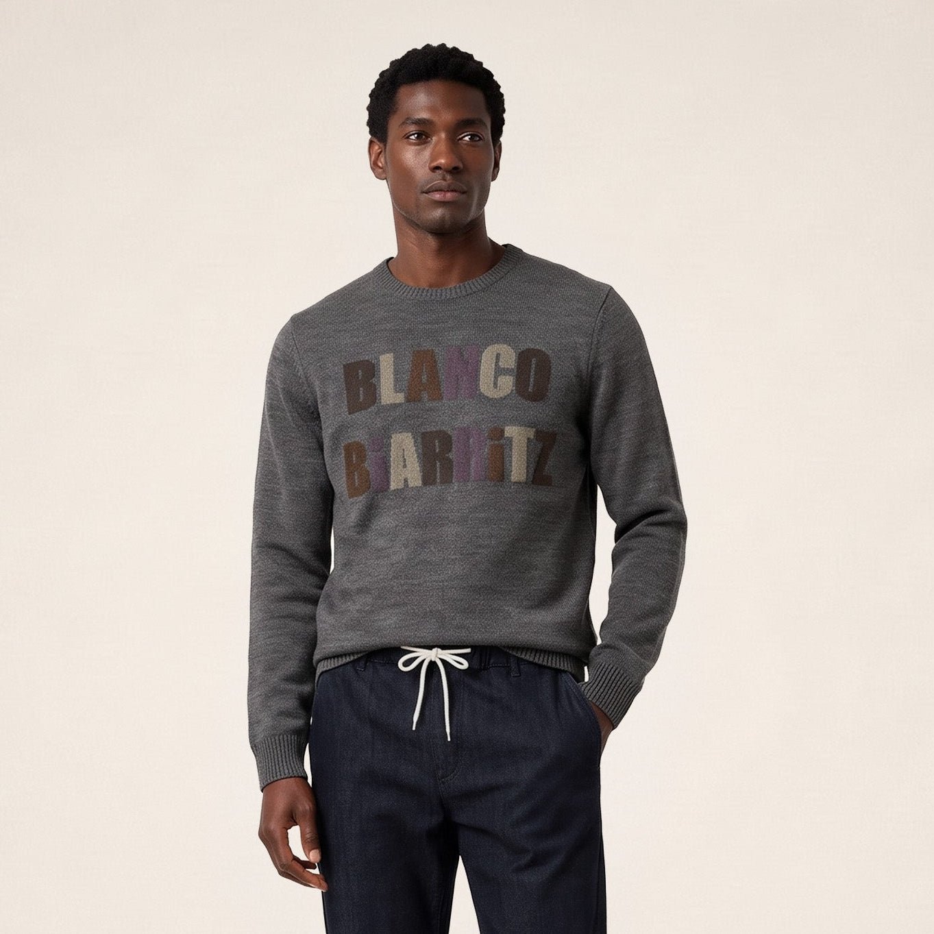 Blanco Biarritz Mohan jacquard crew-neck sweater SERGE BLANCO Grey