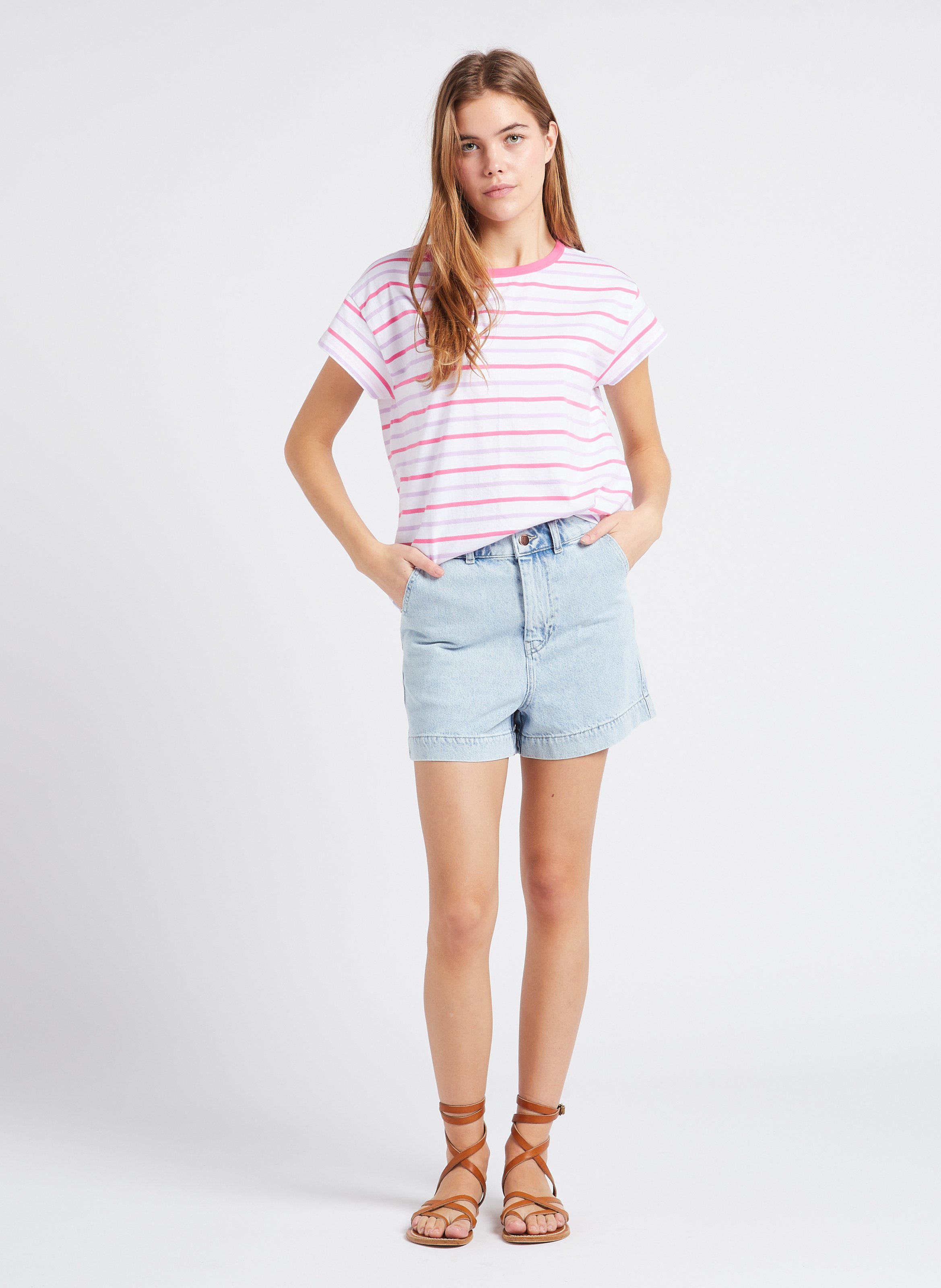 Short droit taille haute en coton INDEE Bleu