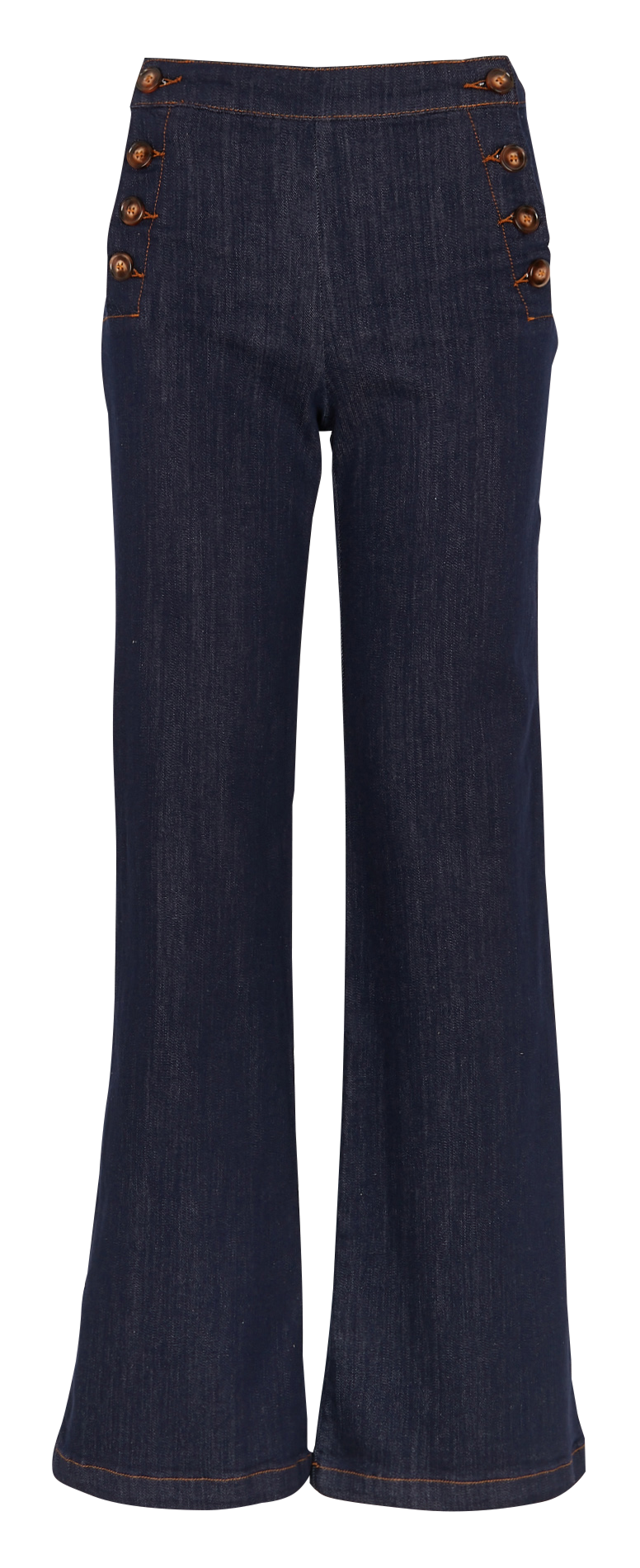 High-rise straight cotton-blend buttoned jeans Blue