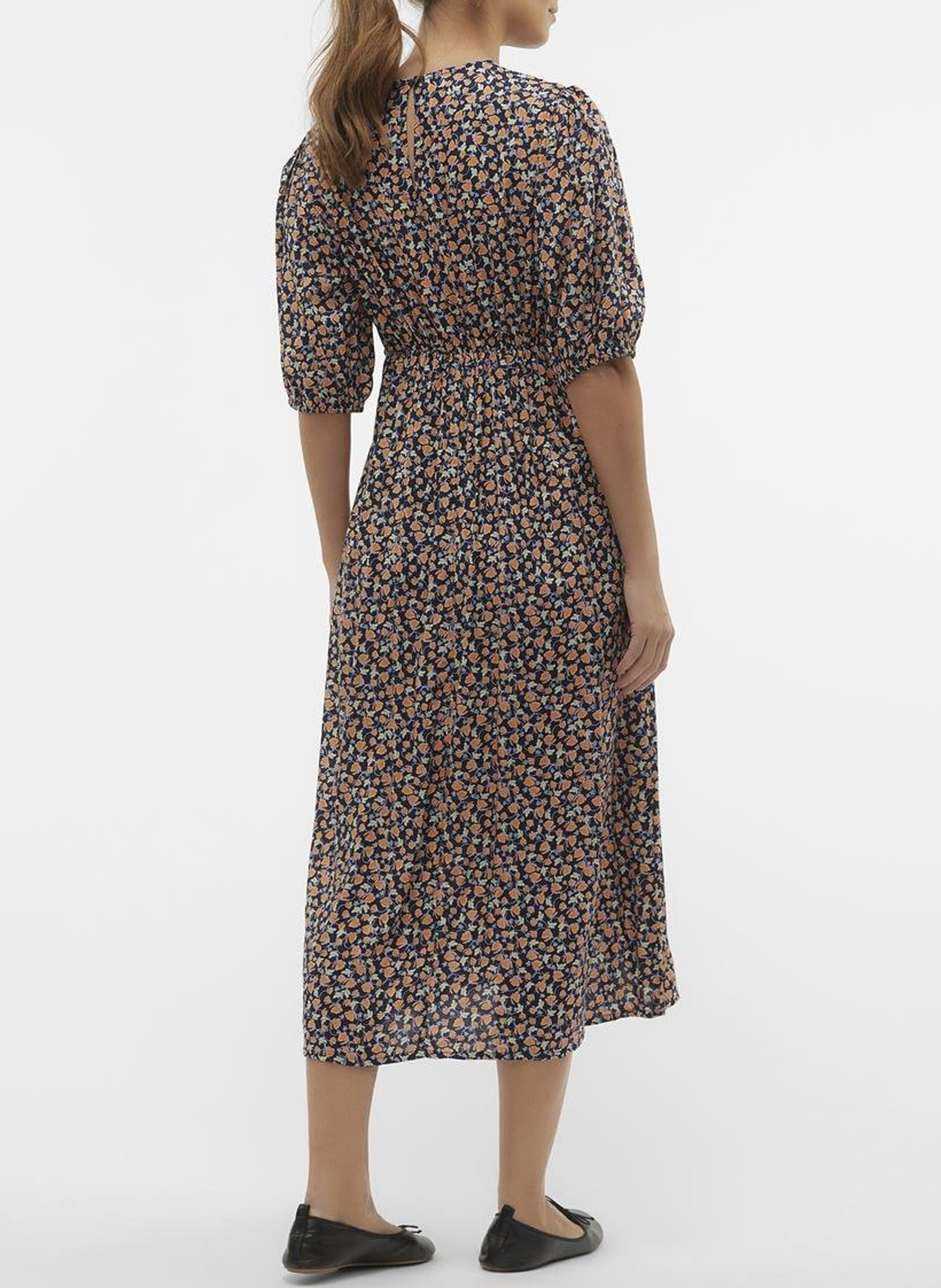 Straight-cut printed midi dress with round neck MAMALICIOUS Blue