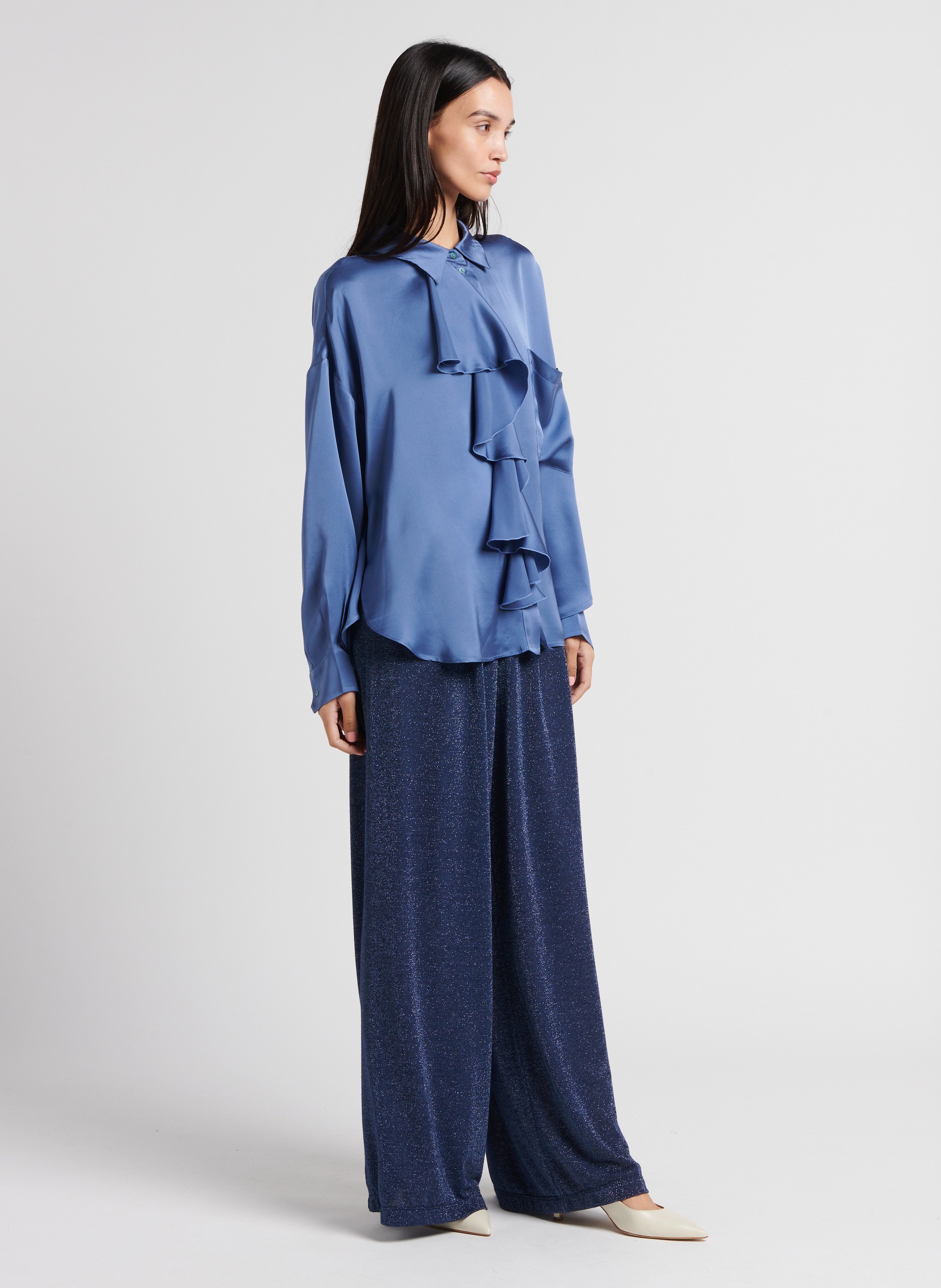 Chemise droite à volants en soie MOMONI Blanc