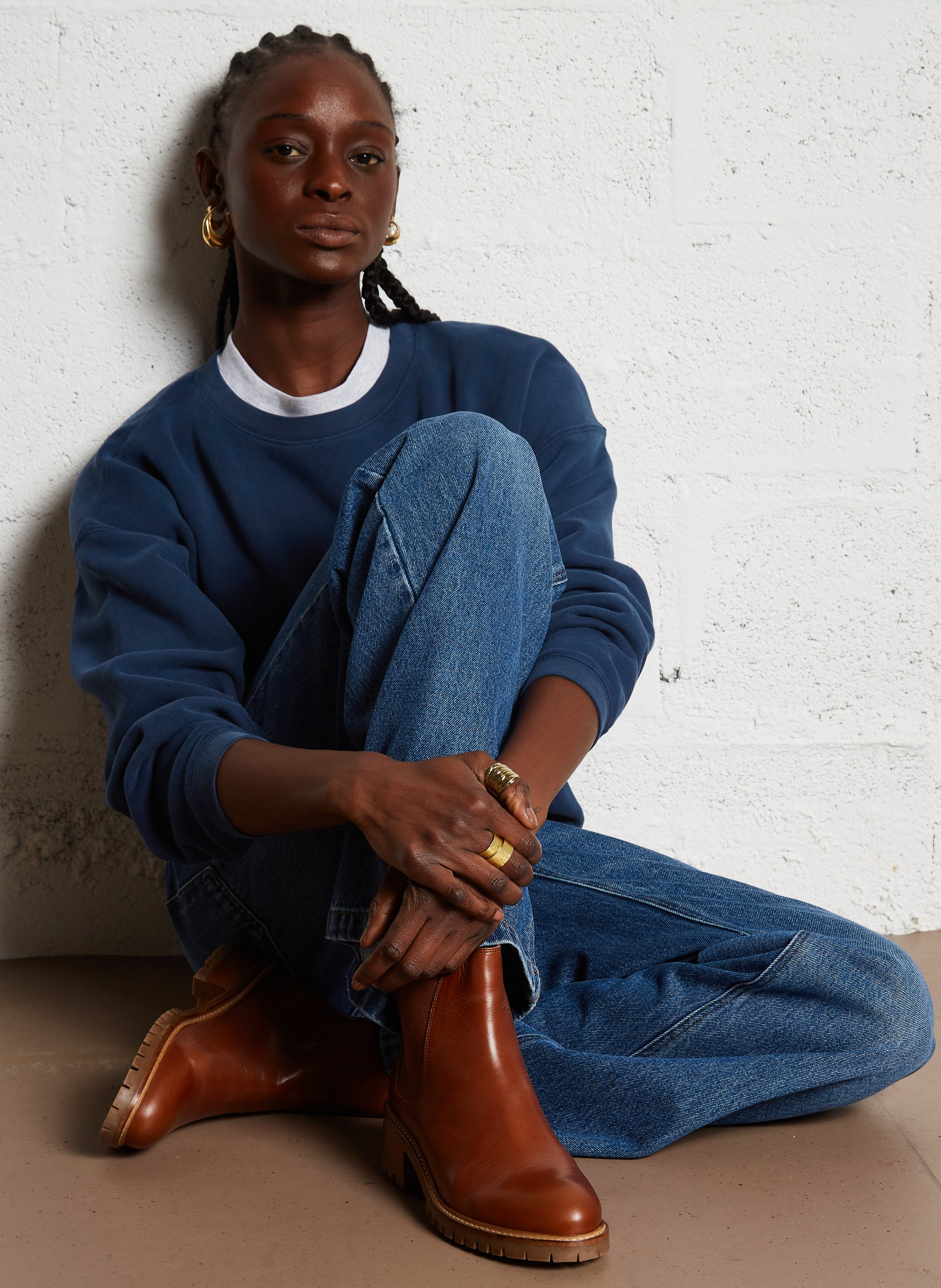 Short round-neck cotton-blend sweatshirt AMERICAN VINTAGE Blue