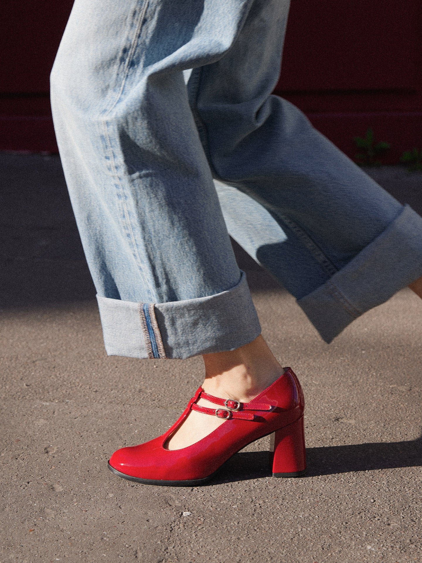 Babies with patent leather T-strap heels EMZI PARIS Red