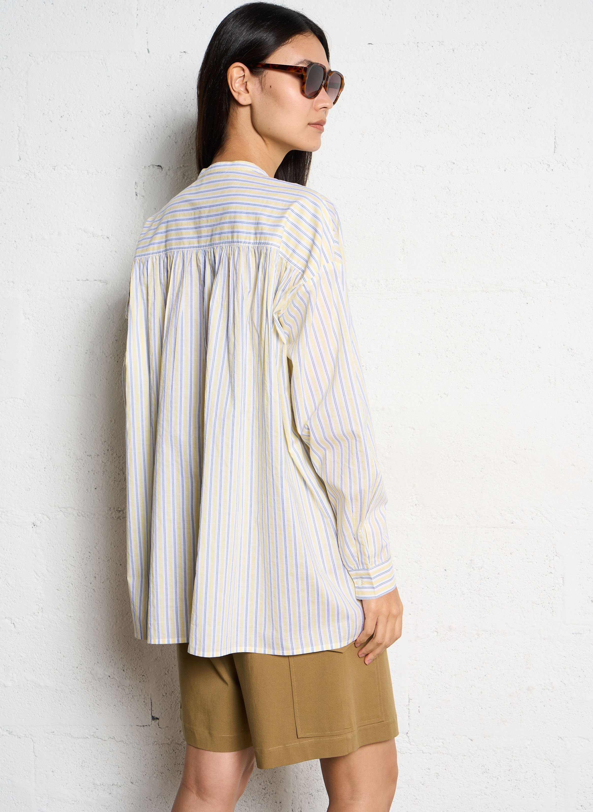 Loose-fit striped cotton blouse V DE VINSTER Yellow
