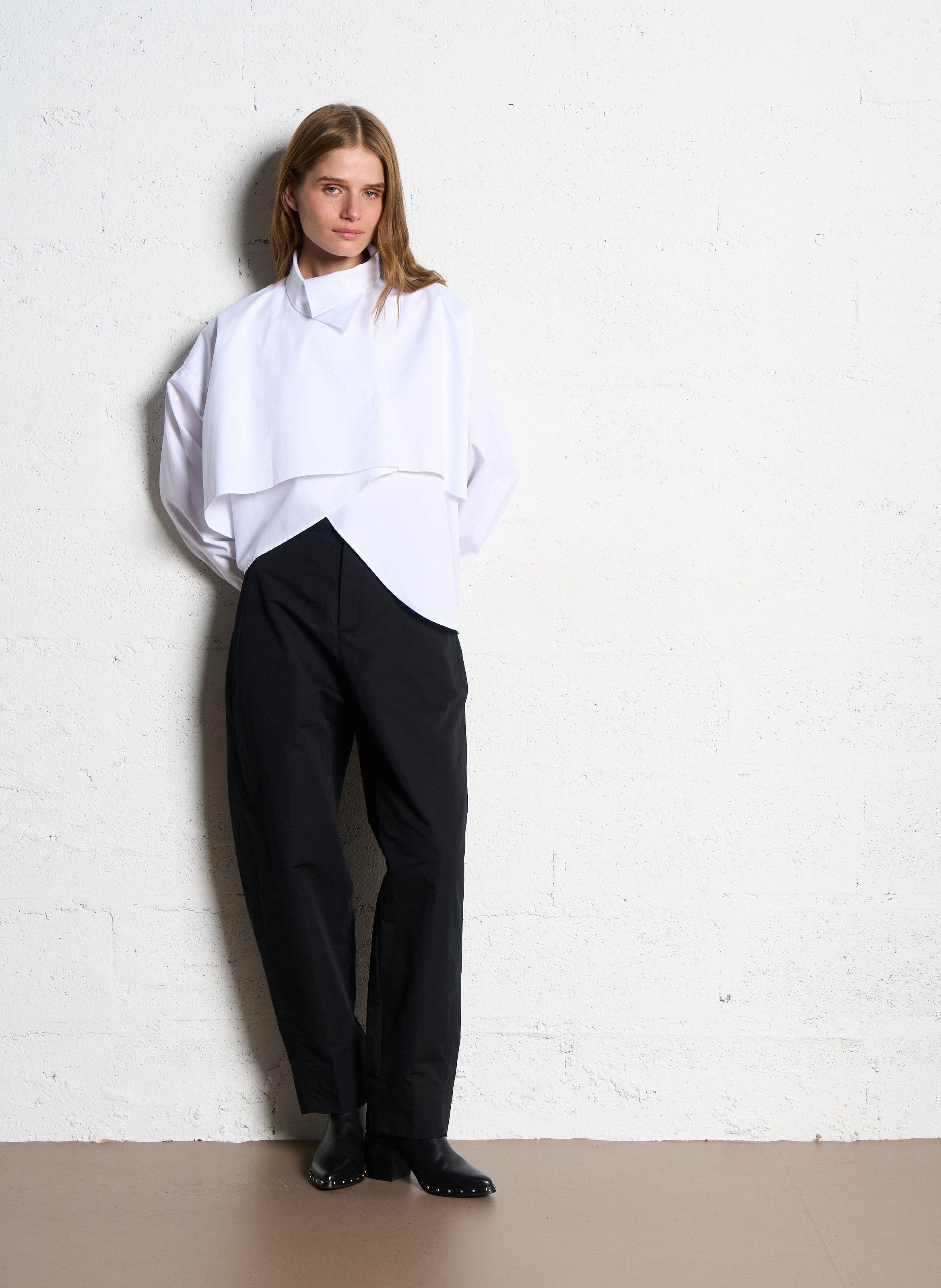 Chemise ample en coton rayé Blanc