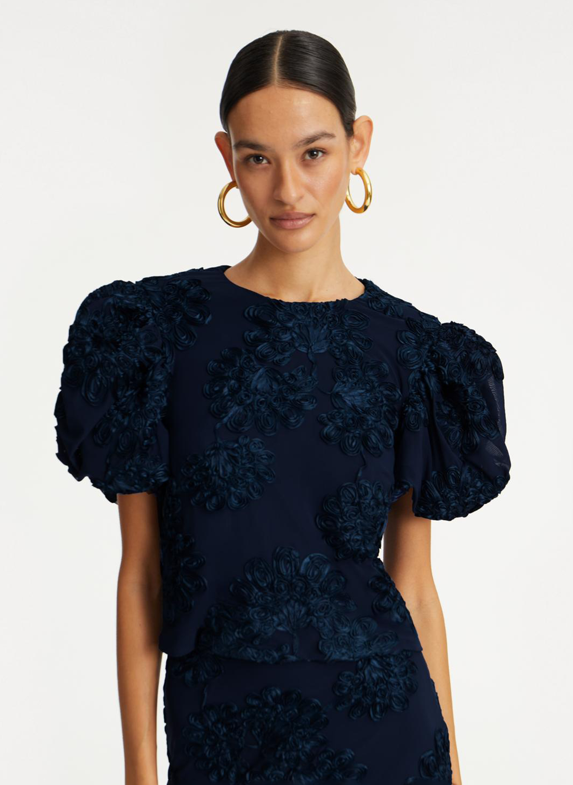 Embroidered round-neck top ROTATE Blue