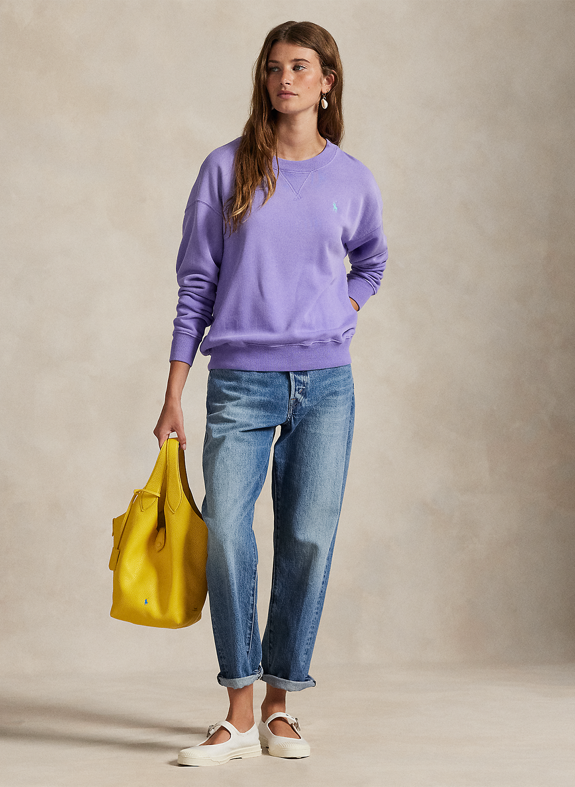 Sweat col rond en coton mélangé POLO RALPH LAUREN Violet