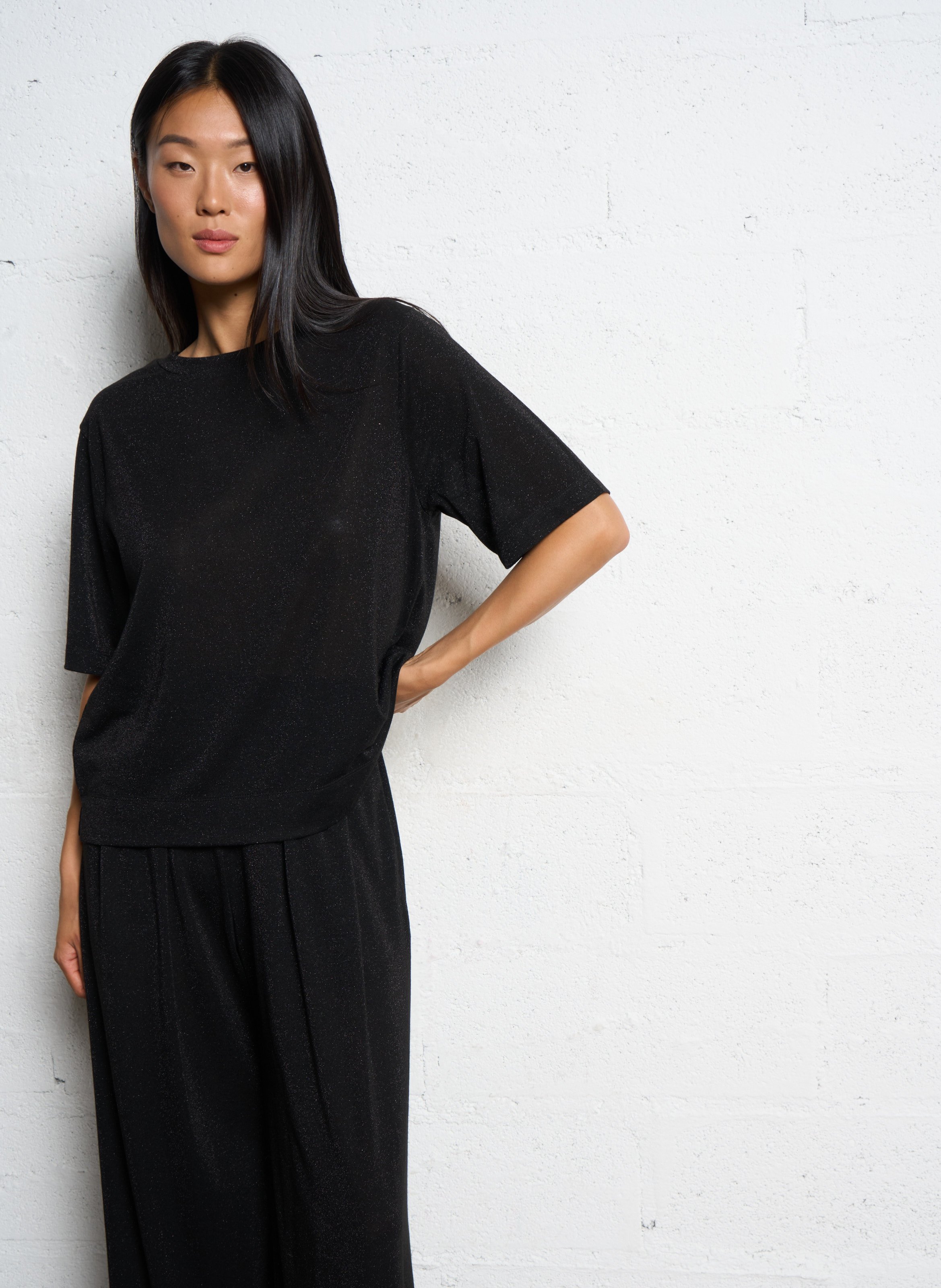 Tee-shirt col rond pailleté MOMONI Noir