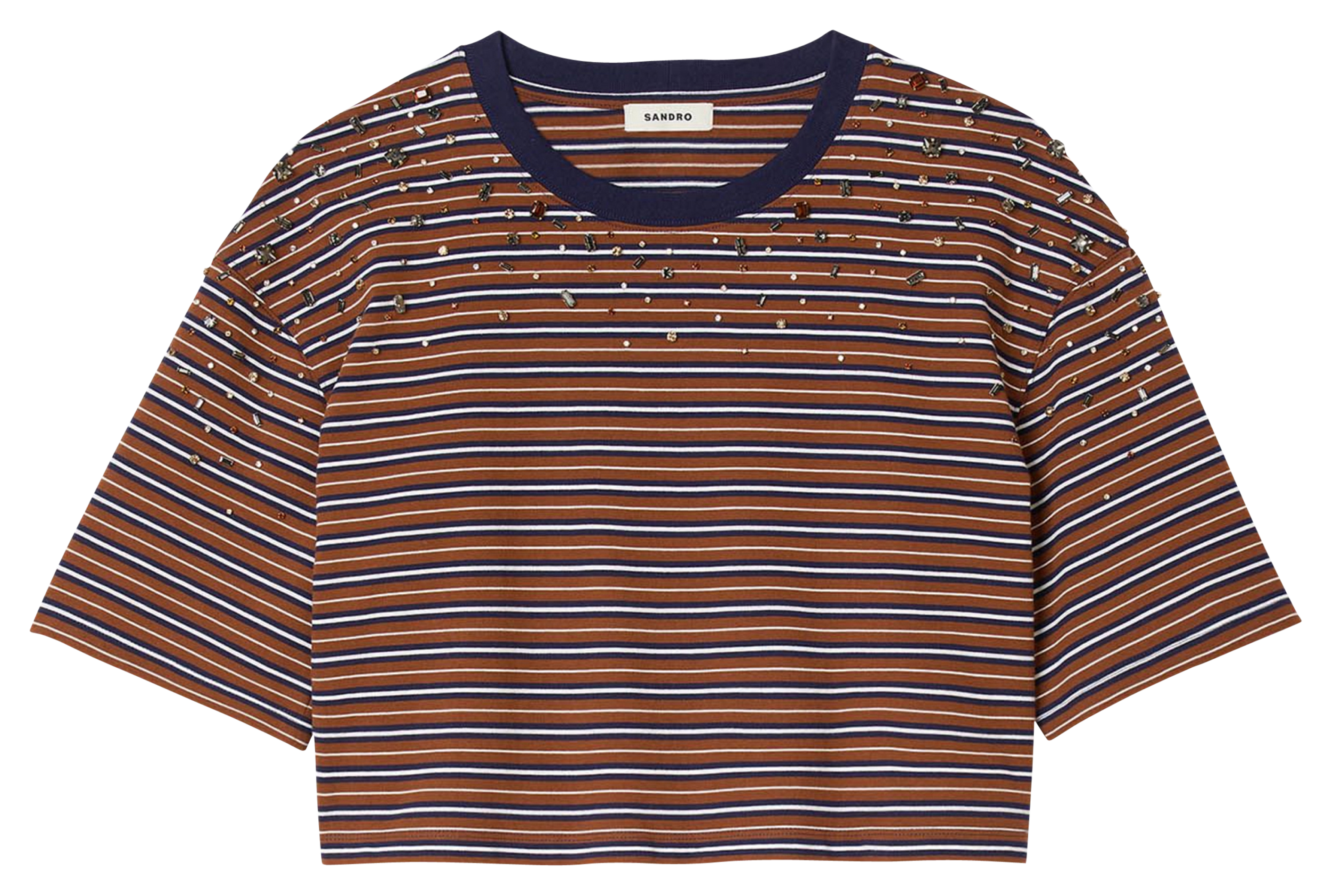 Tee-shirt ample col rond en coton SANDRO Marron