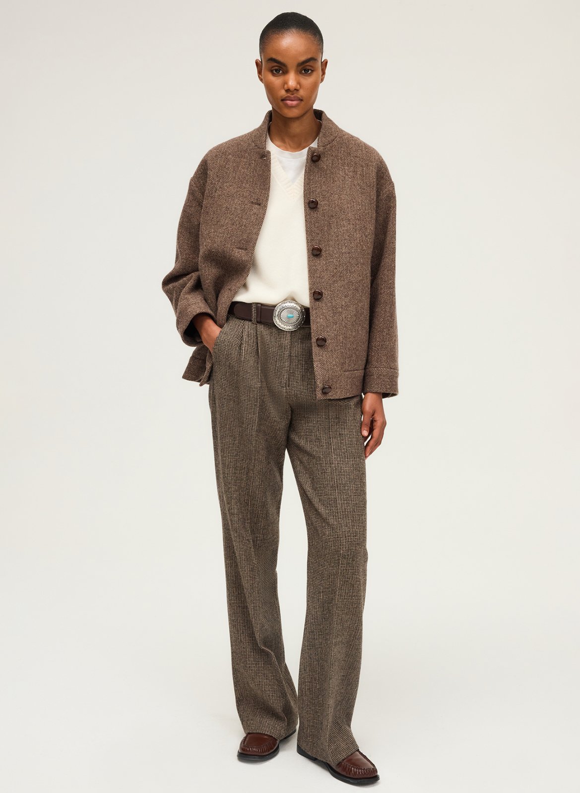 Oversized high neck wool jacket PABLO Brown