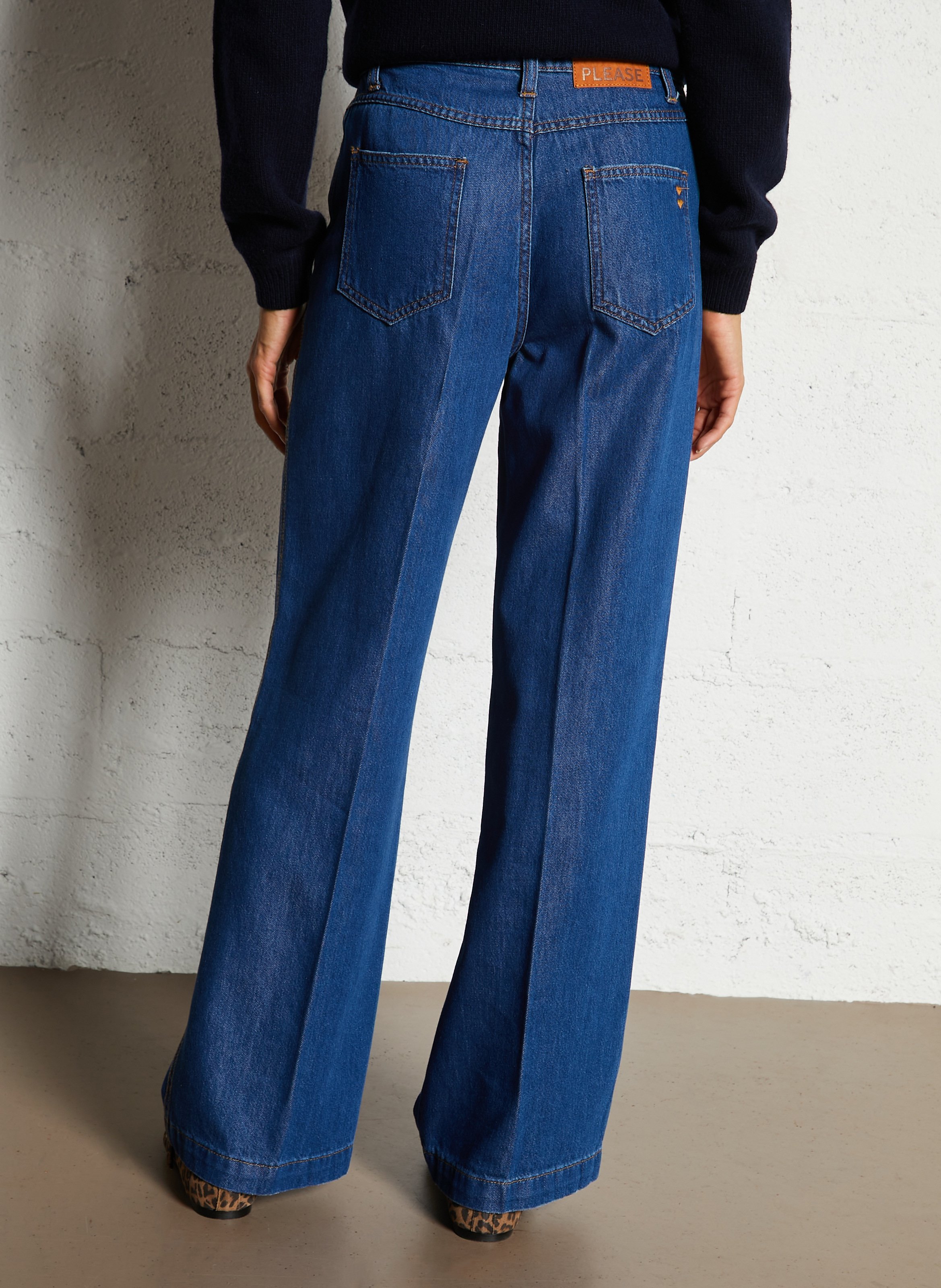 Cotton-blend wide-leg jeans PLEASE Blue